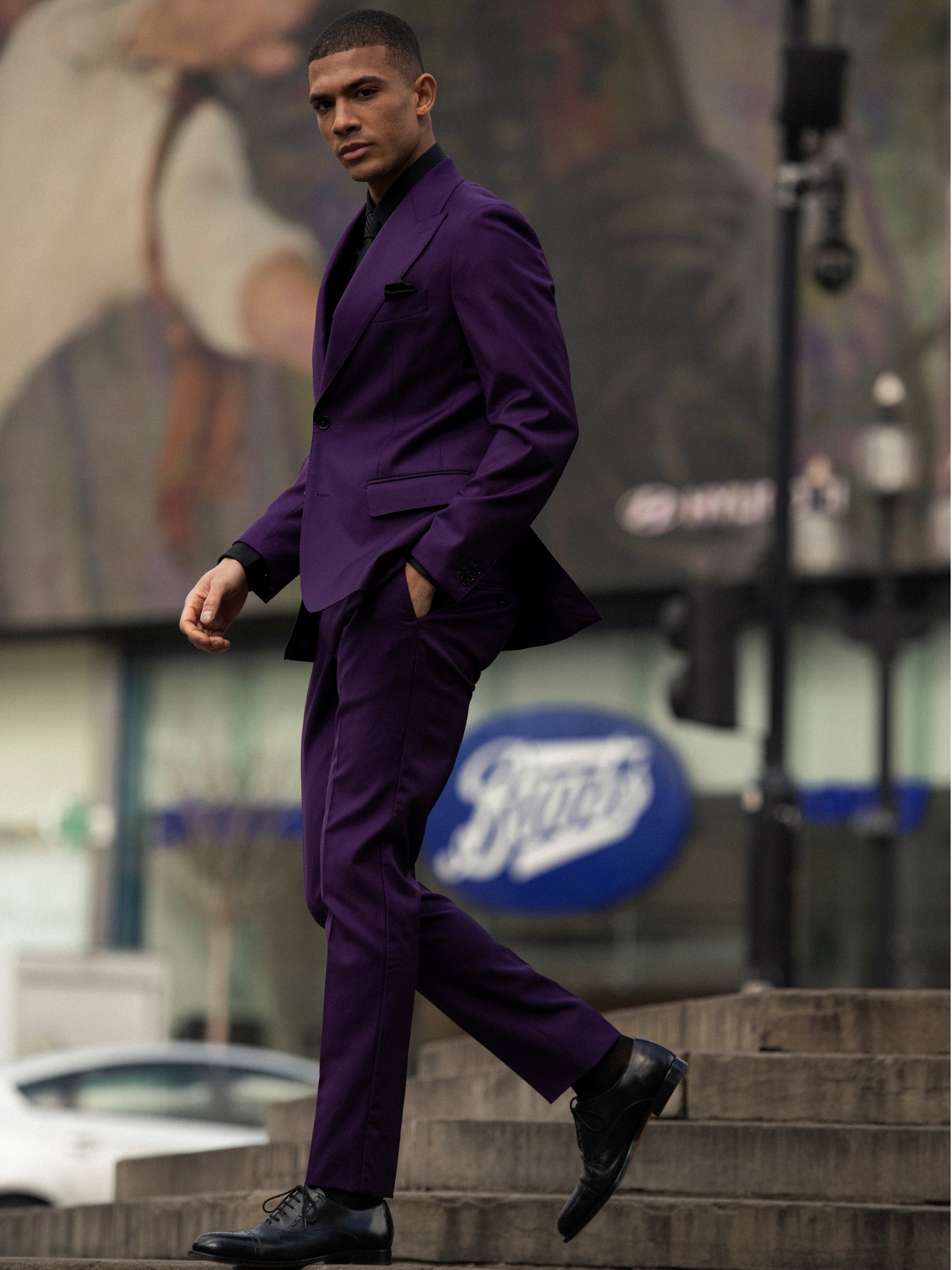 Purple two-piece suit, tailored fit