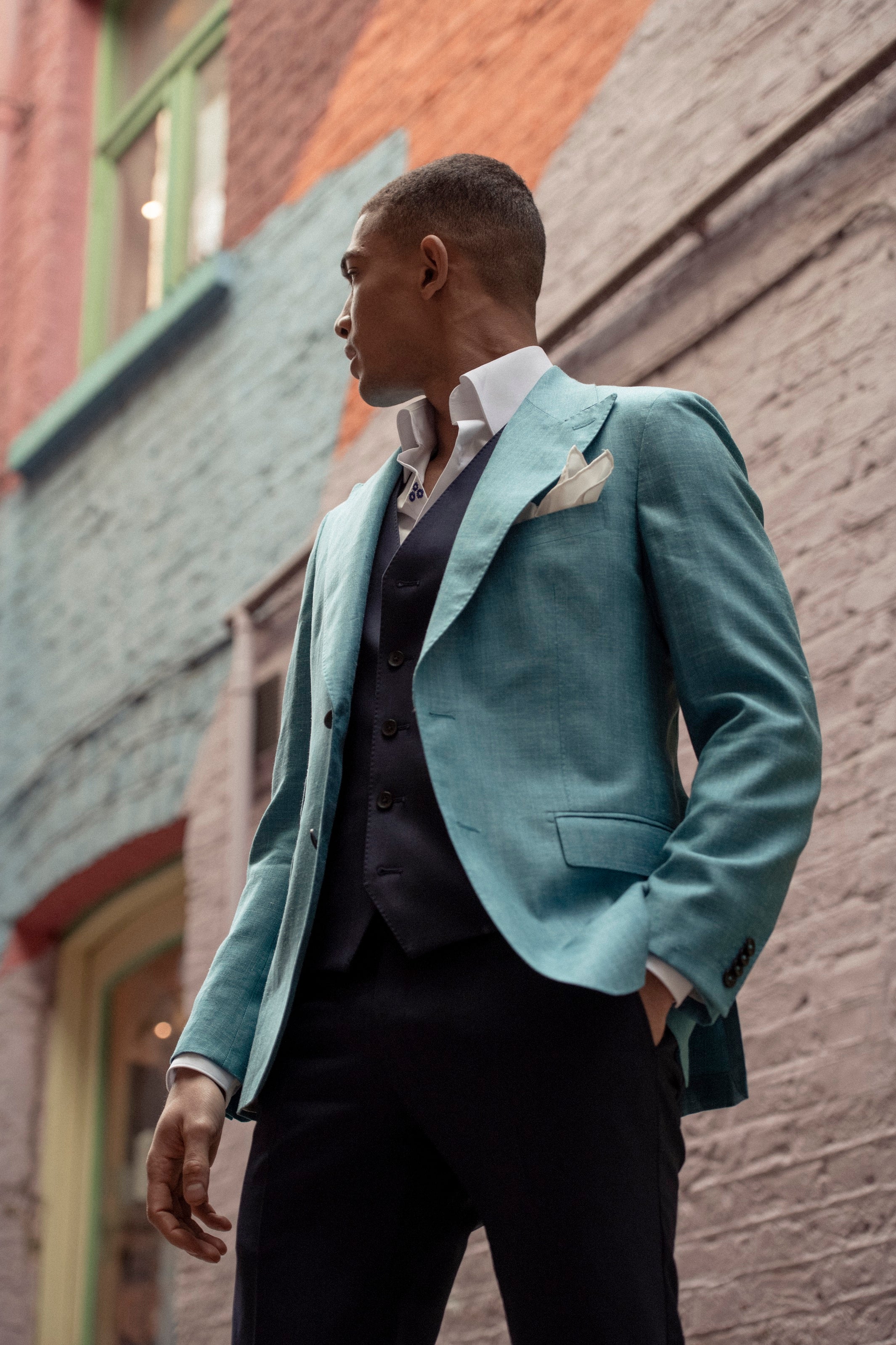 Sacou turquoise, tailored fit