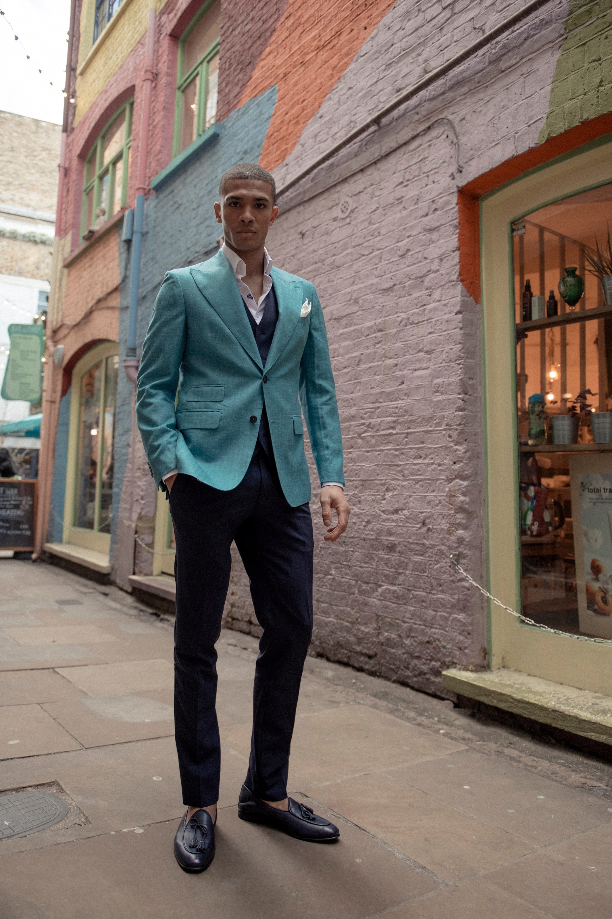 Sacou turquoise, tailored fit