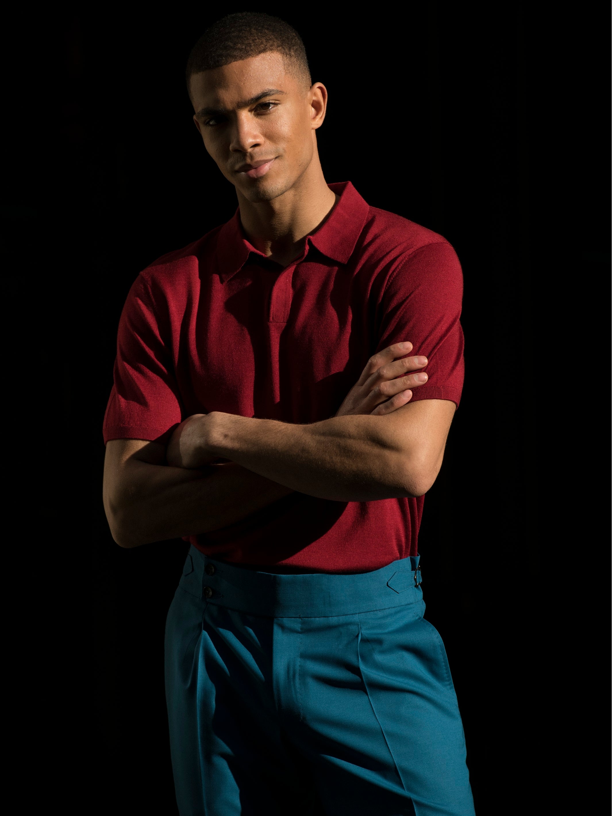 Bordeaux polo shirt made of natural silk and merino wool