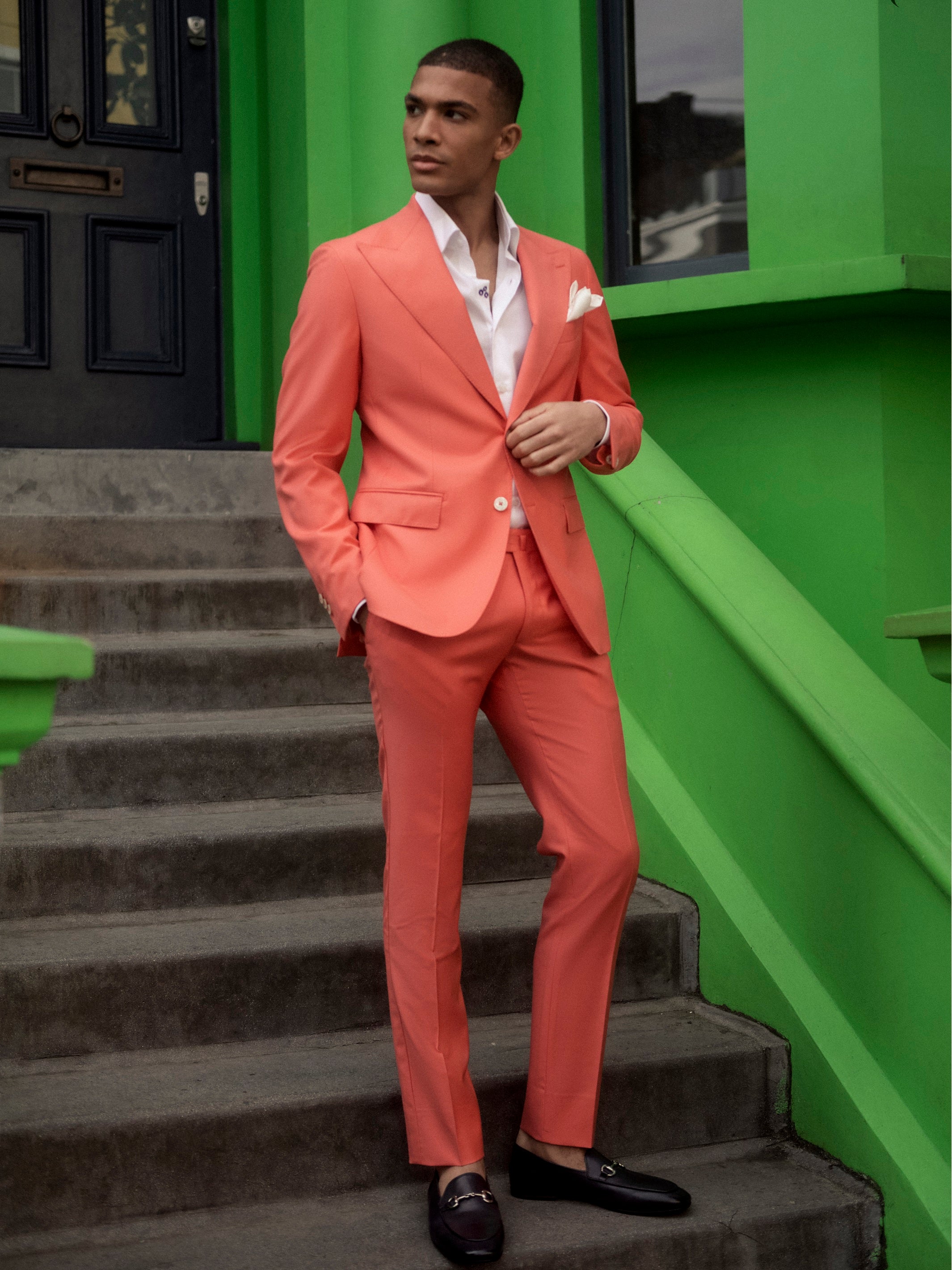 Two-piece peach suit, tailored fit