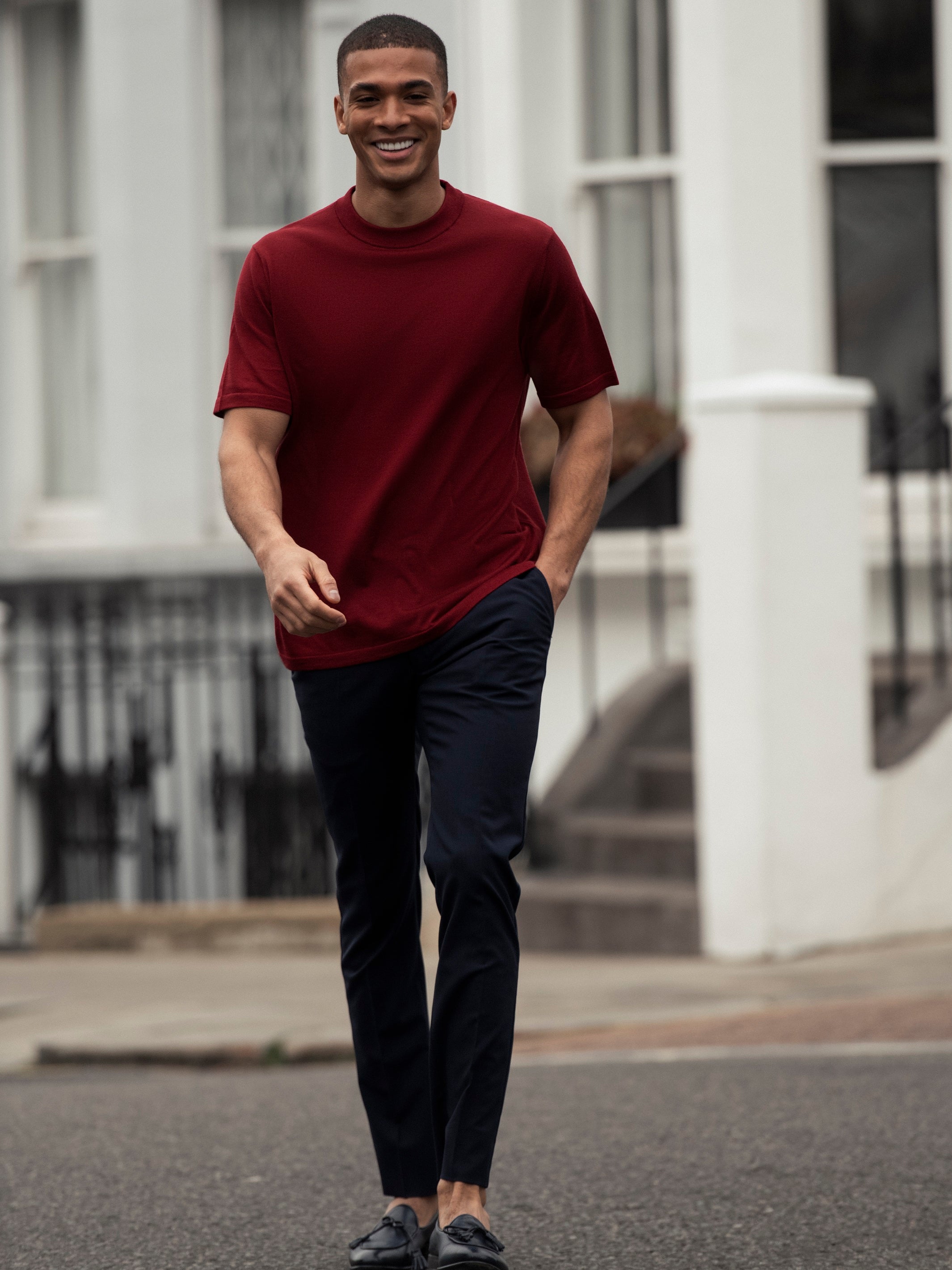 Bordeaux T-shirt made of natural silk and merino wool
