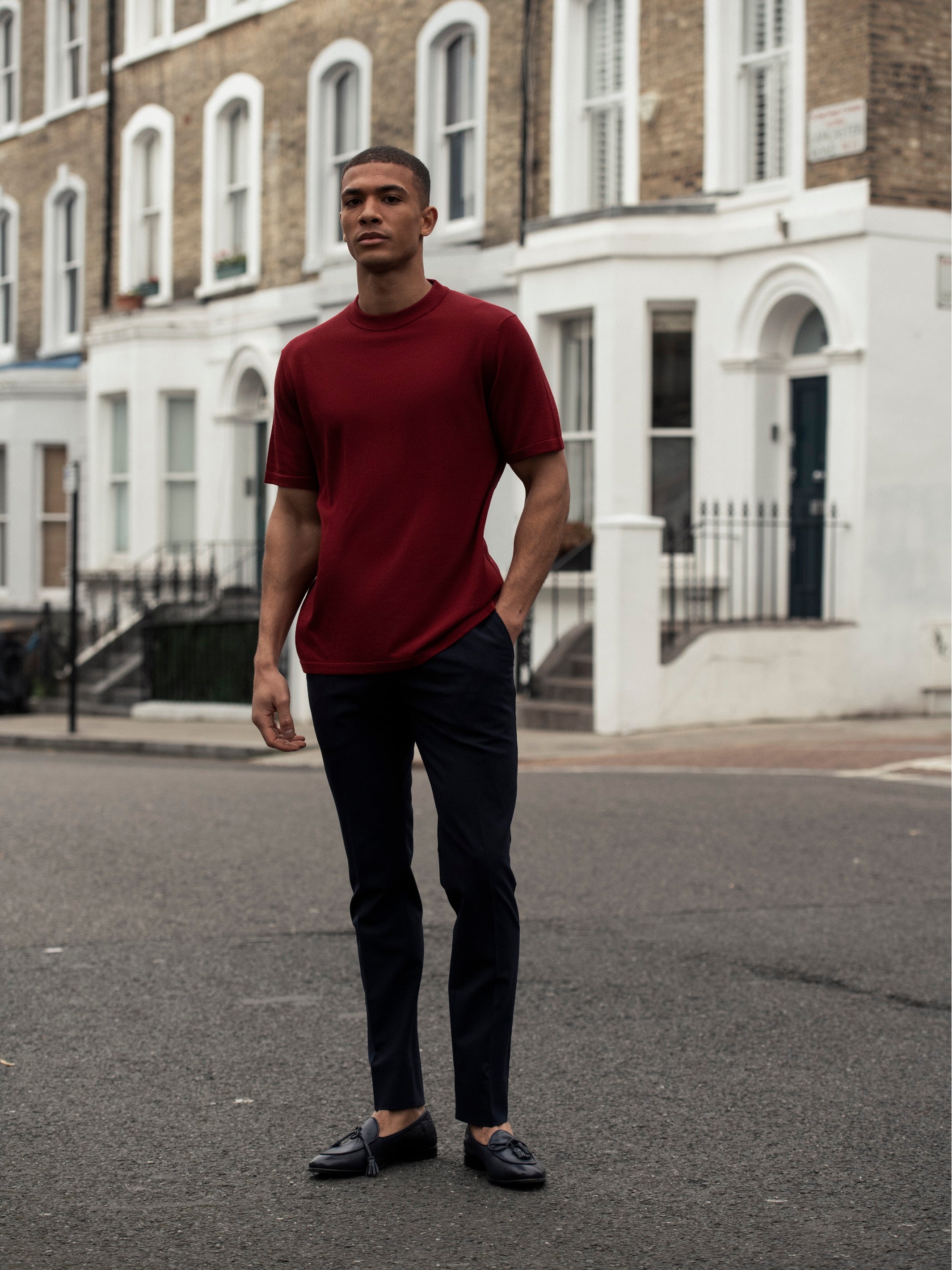 Bordeaux T-shirt made of natural silk and merino wool