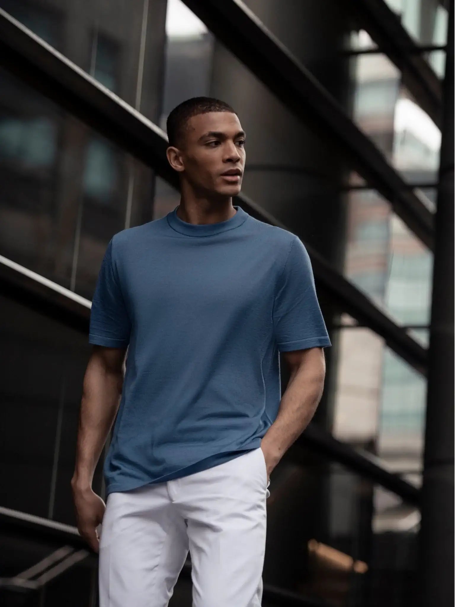 Tricou albastru din matase naturala si lana merino - Viggo