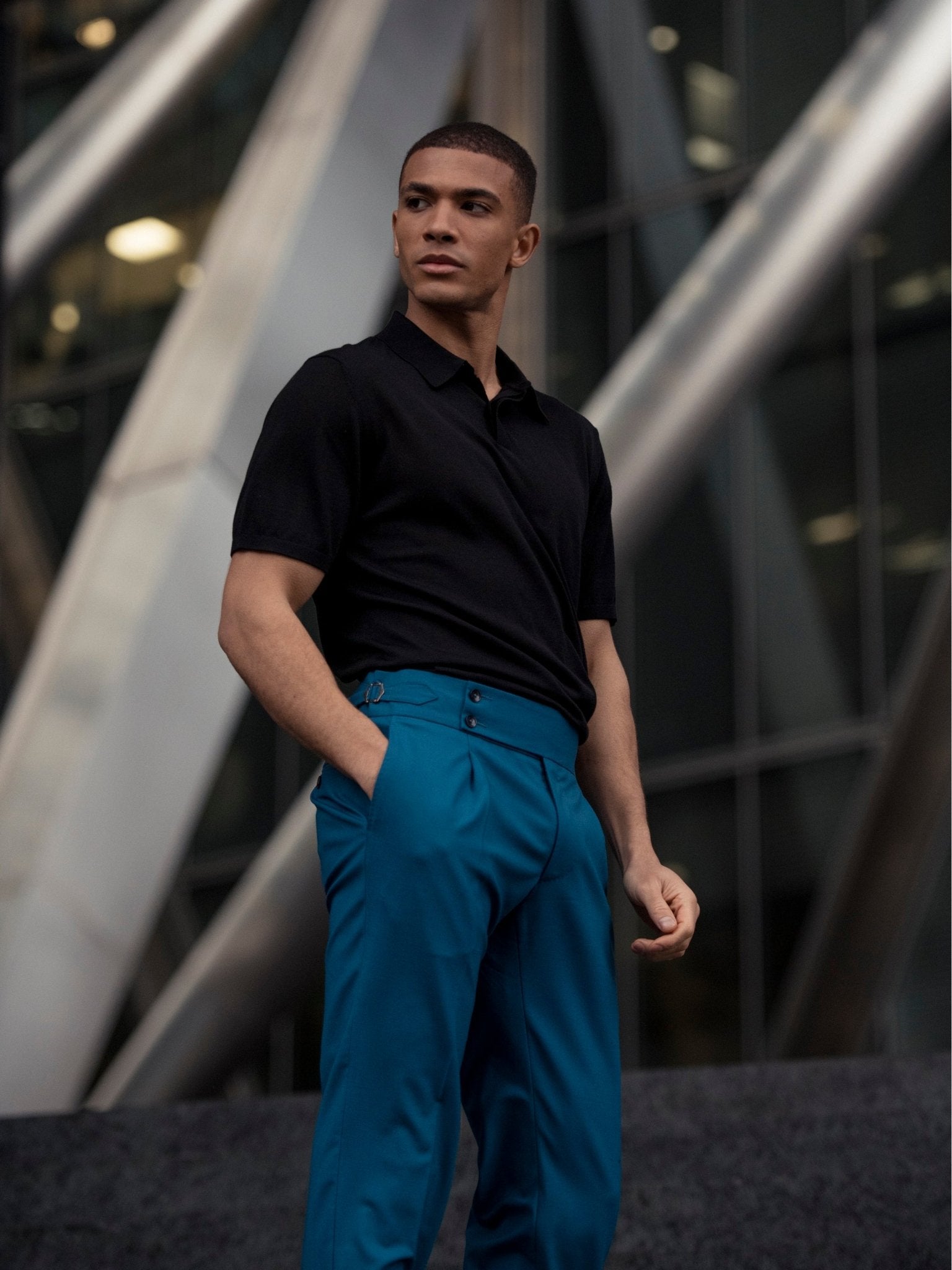 Tricou polo negru din matase naturala si lana merino - Viggo