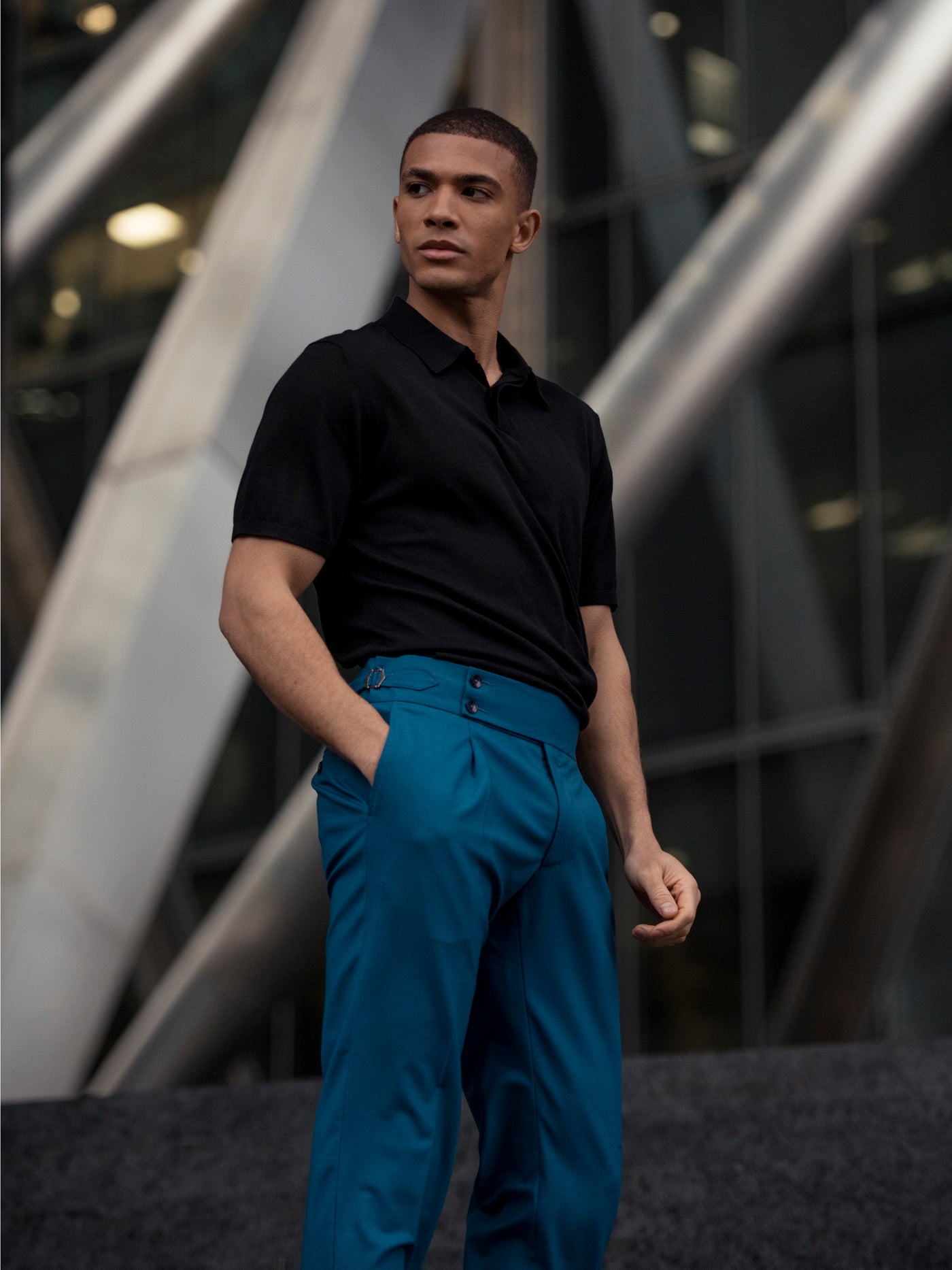 Turquoise pants with adjustable waist