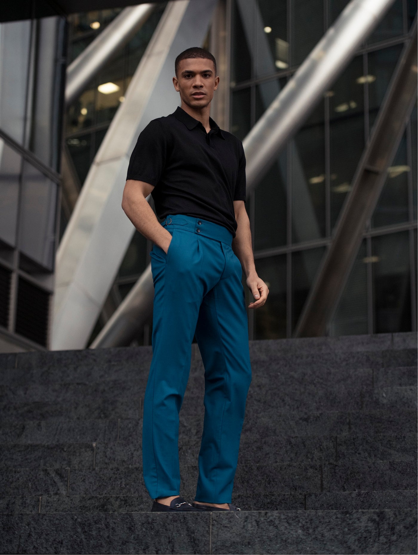 Turquoise pants with adjustable waist