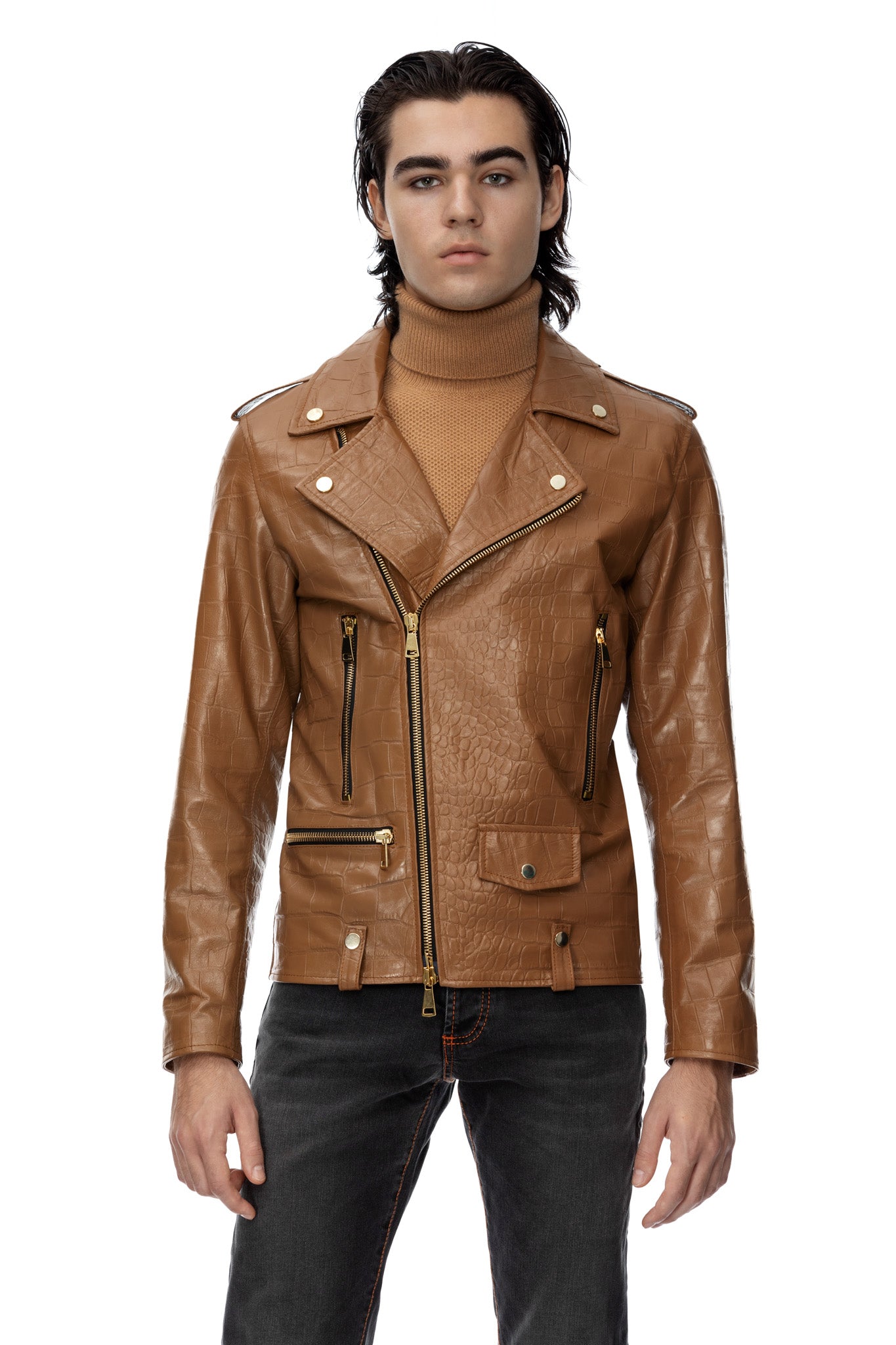 Camel leather biker jacket