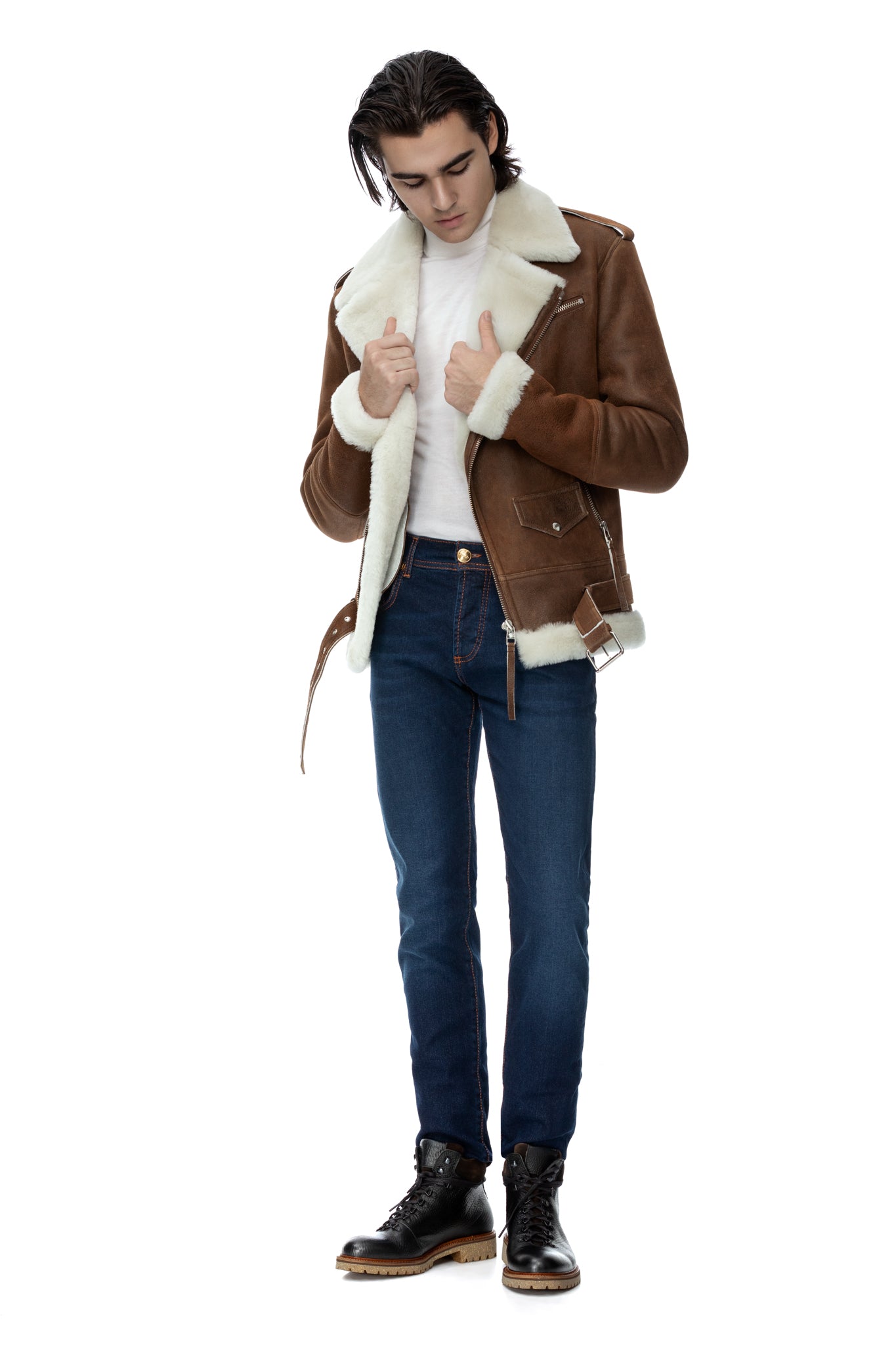Brown shearling leather jacket
