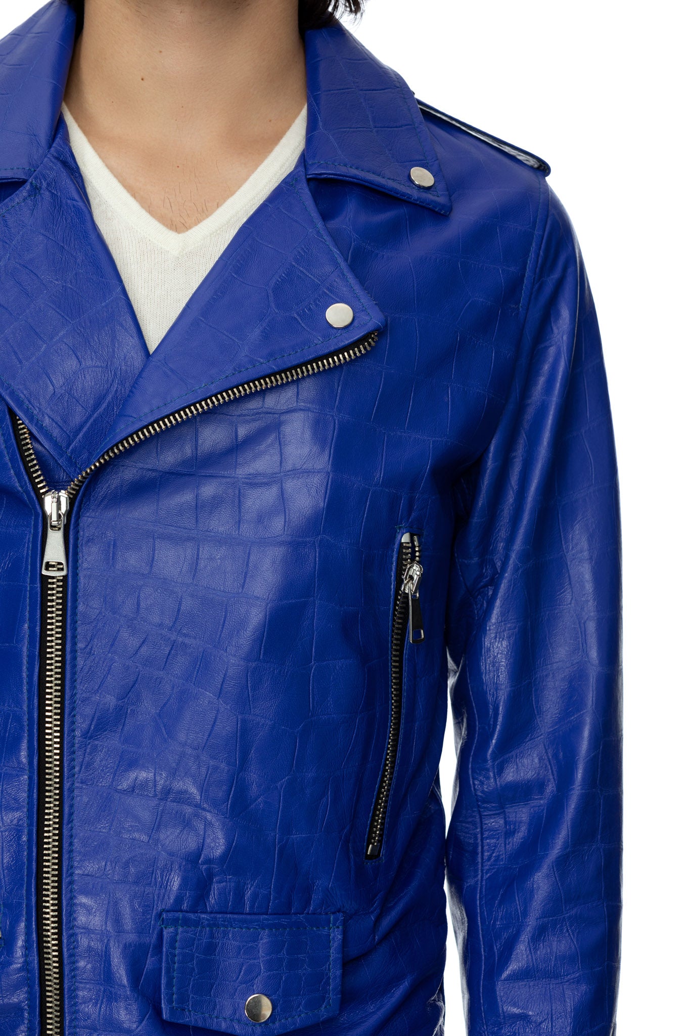 Jacheta biker din piele albastra