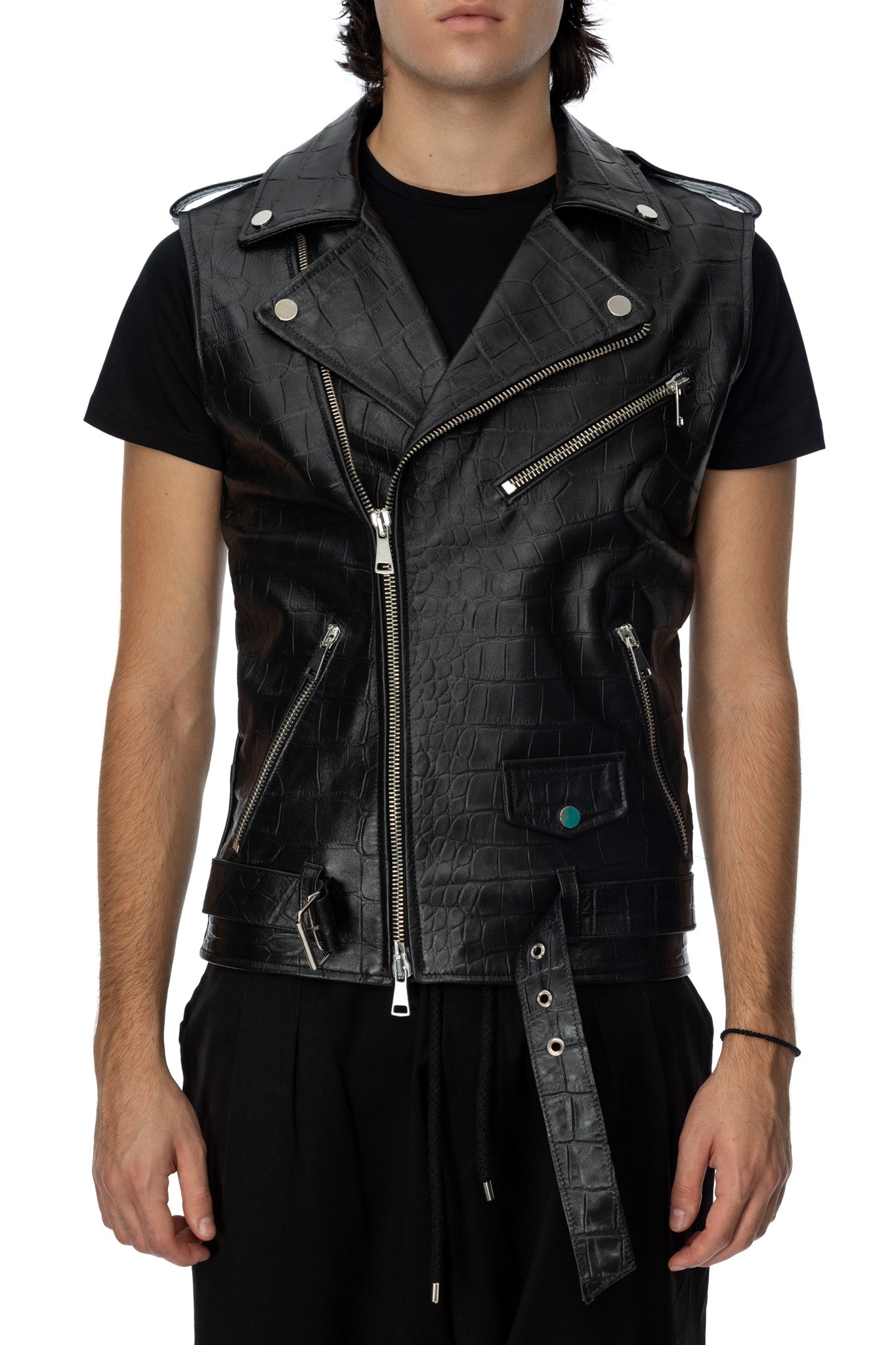 Vesta biker din piele neagra