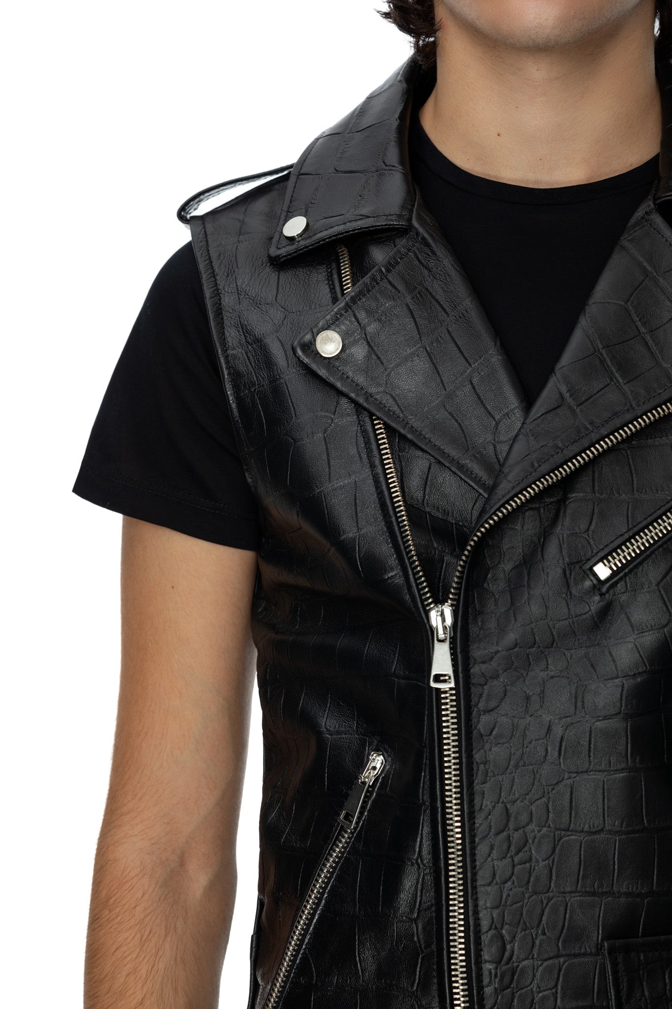 Vesta biker din piele neagra