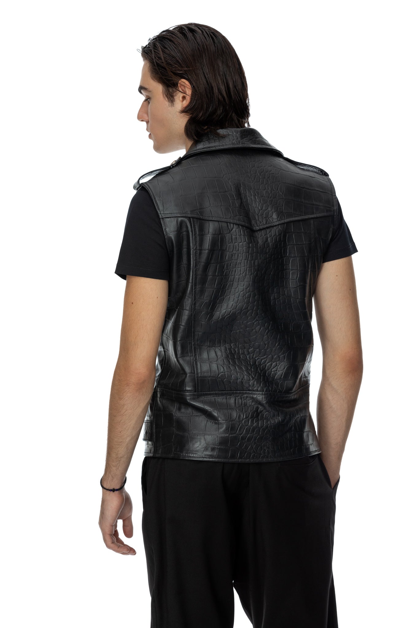 Black leather biker vest