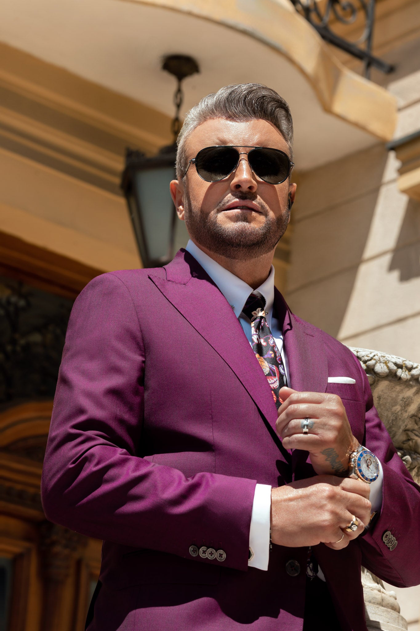 Textured purple two-piece suit, tailored fit