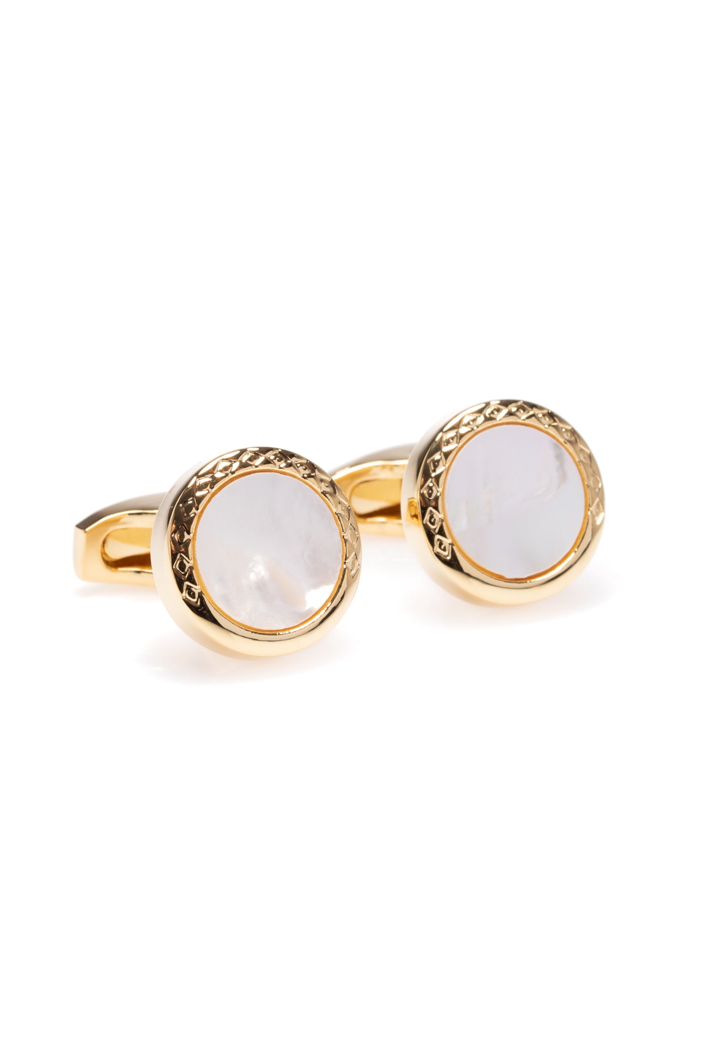 Round golden buttons with white stone