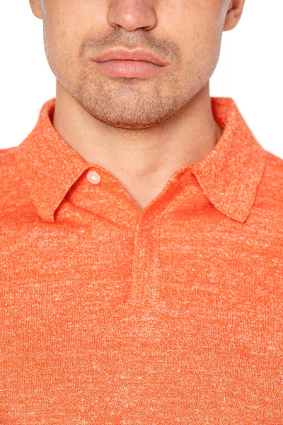 Orange polo shirt made of merino wool and linen
