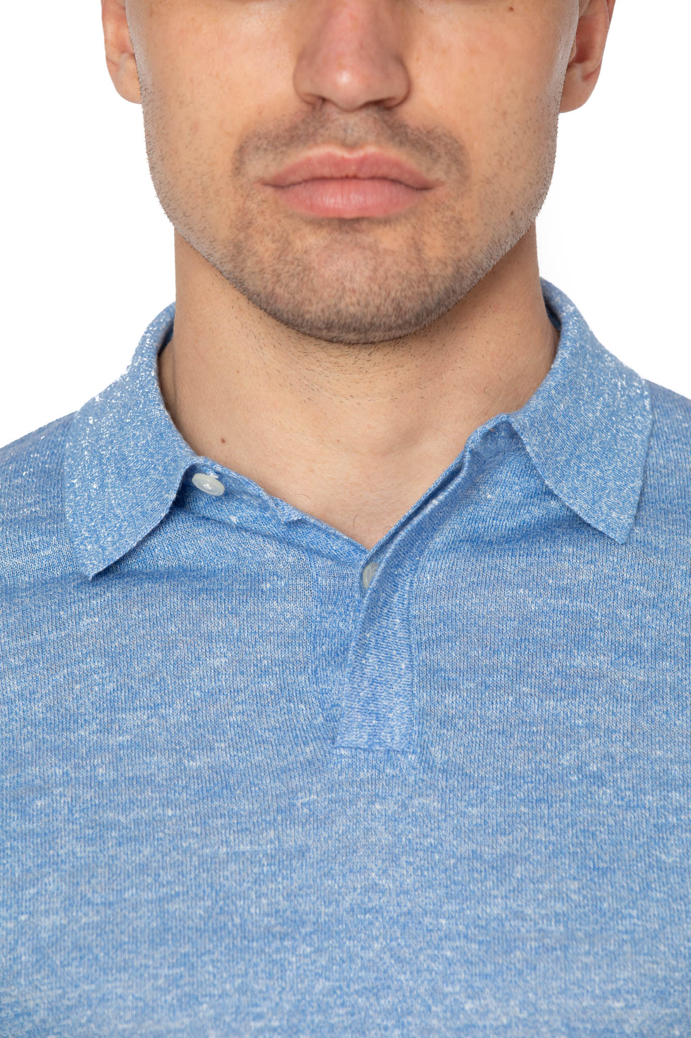 Tricou polo bleu din lana merino si in