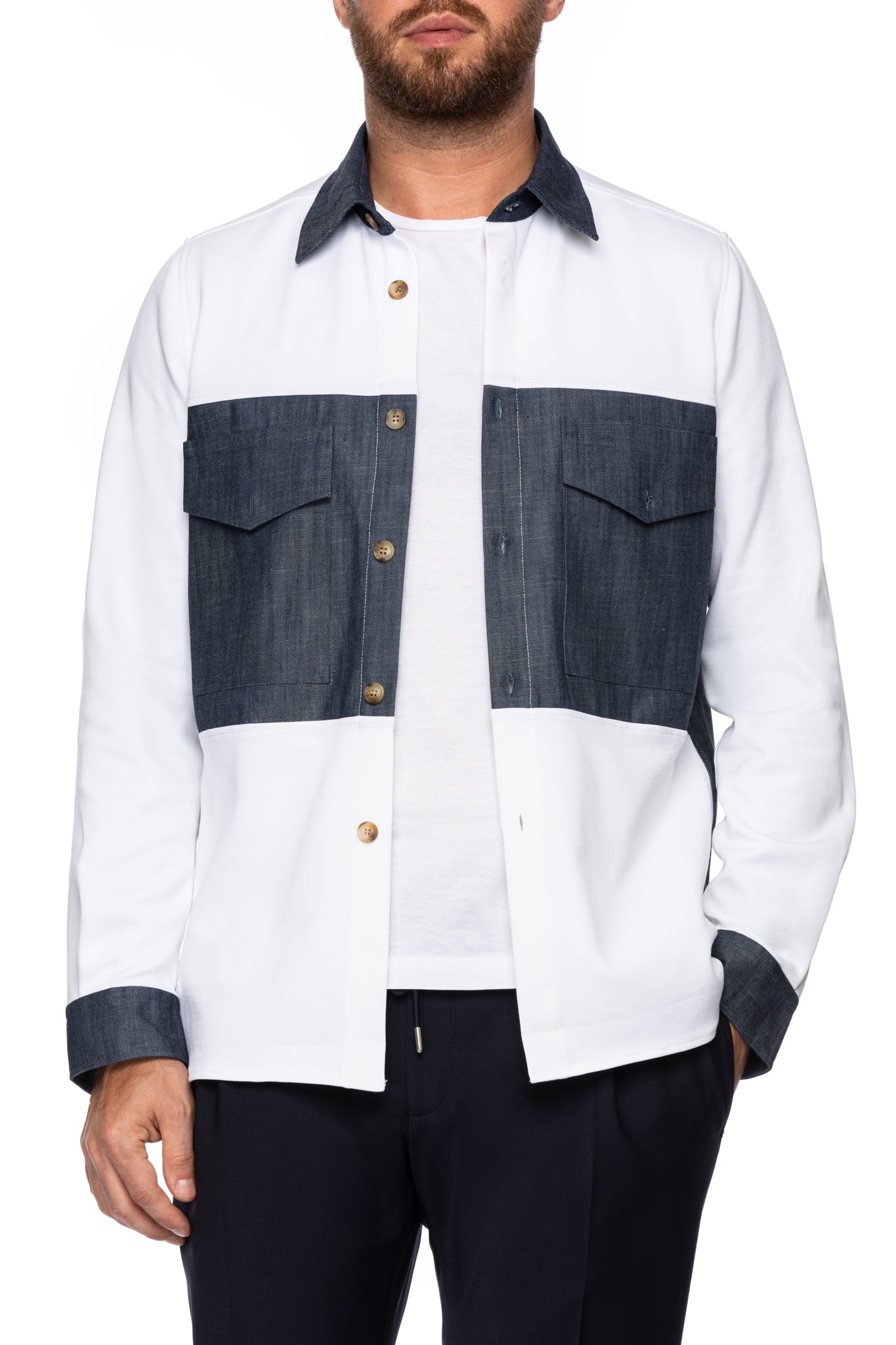 Camasa alba cu insertii denim