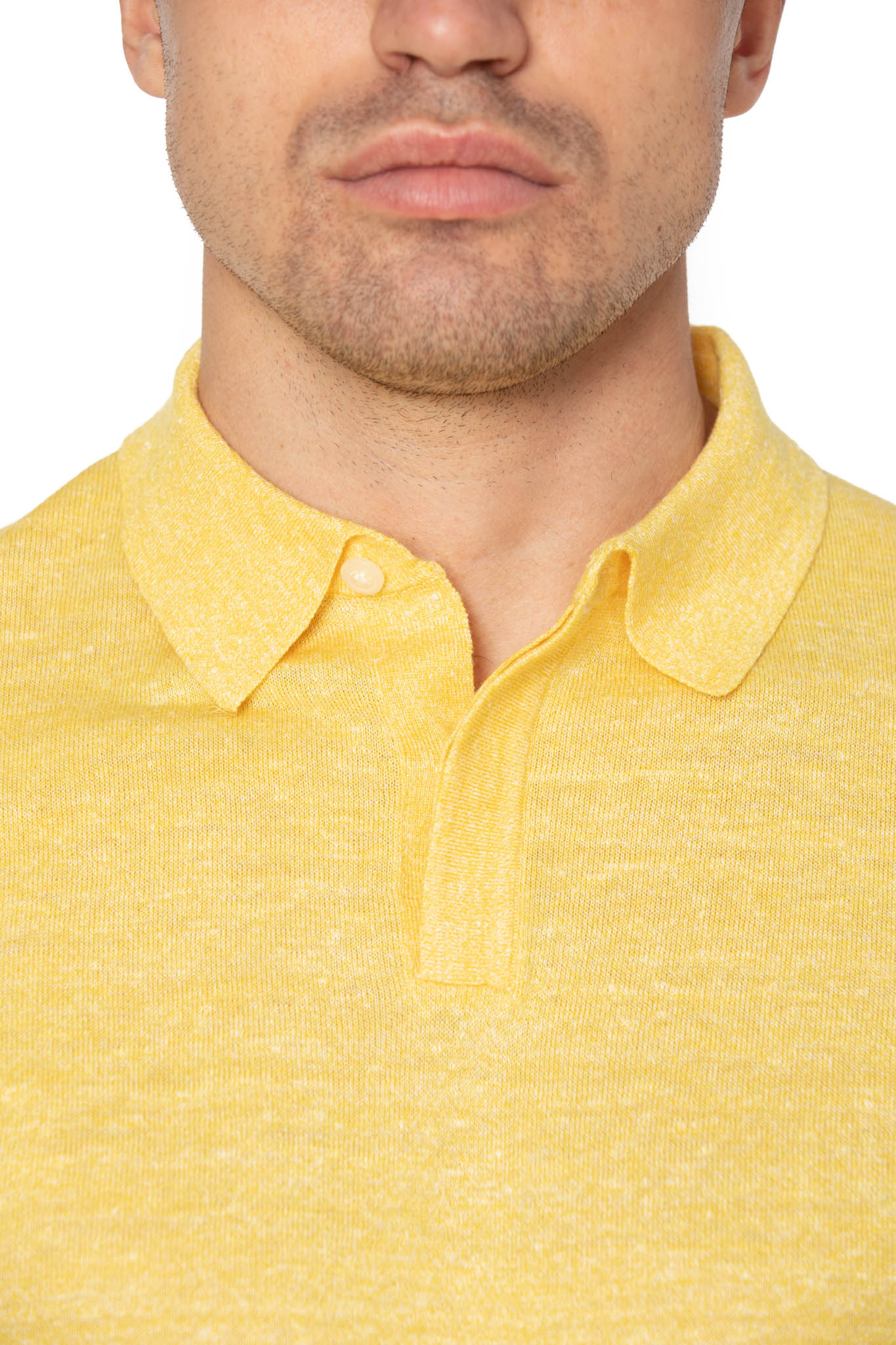 Yellow polo shirt in merino wool and linen