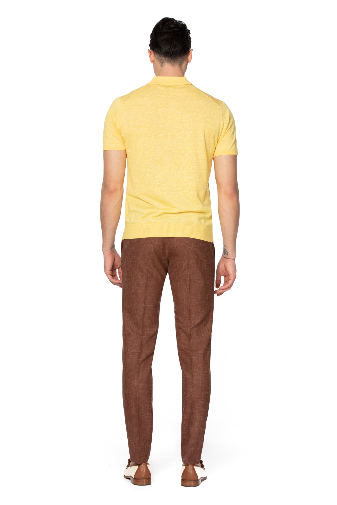 Yellow polo shirt in merino wool and linen
