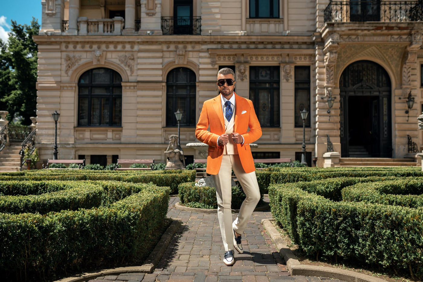 Sacou orange din matase naturala, slim fit