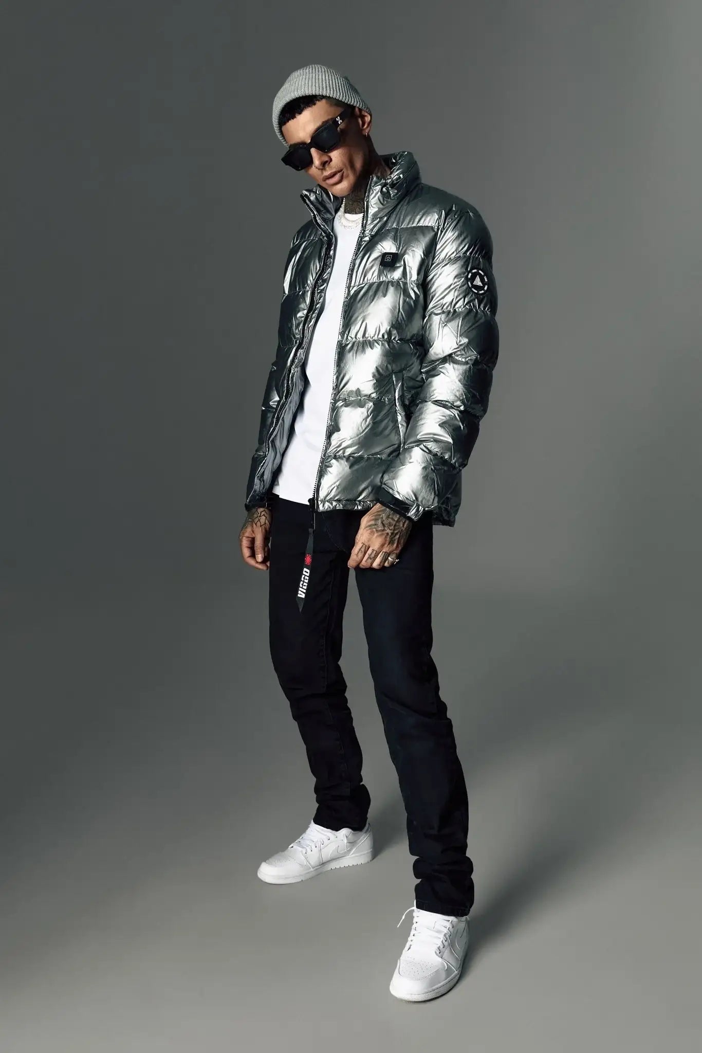 Geaca gri metalizat cu incalzire