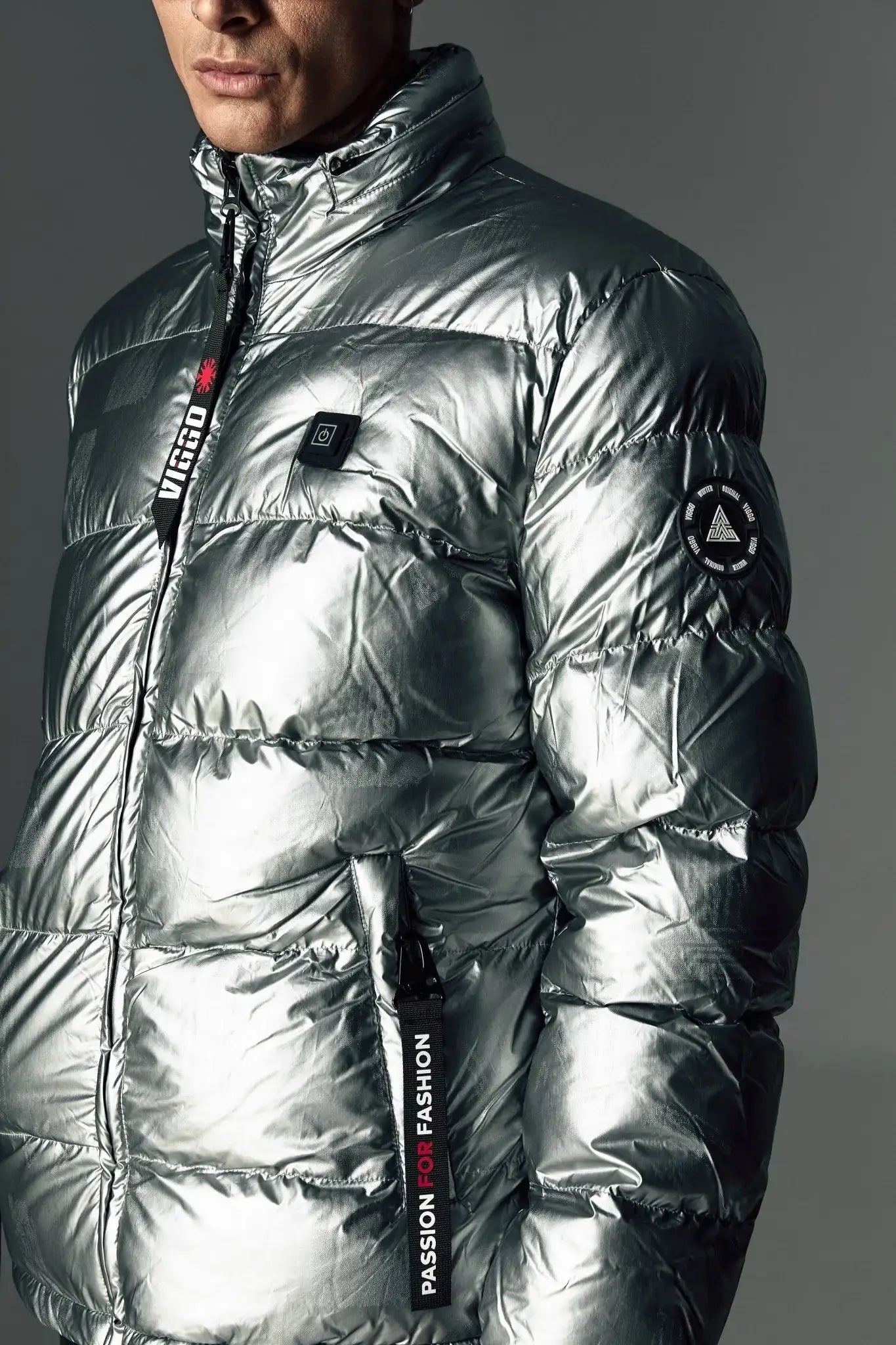 Geaca gri metalizat cu incalzire