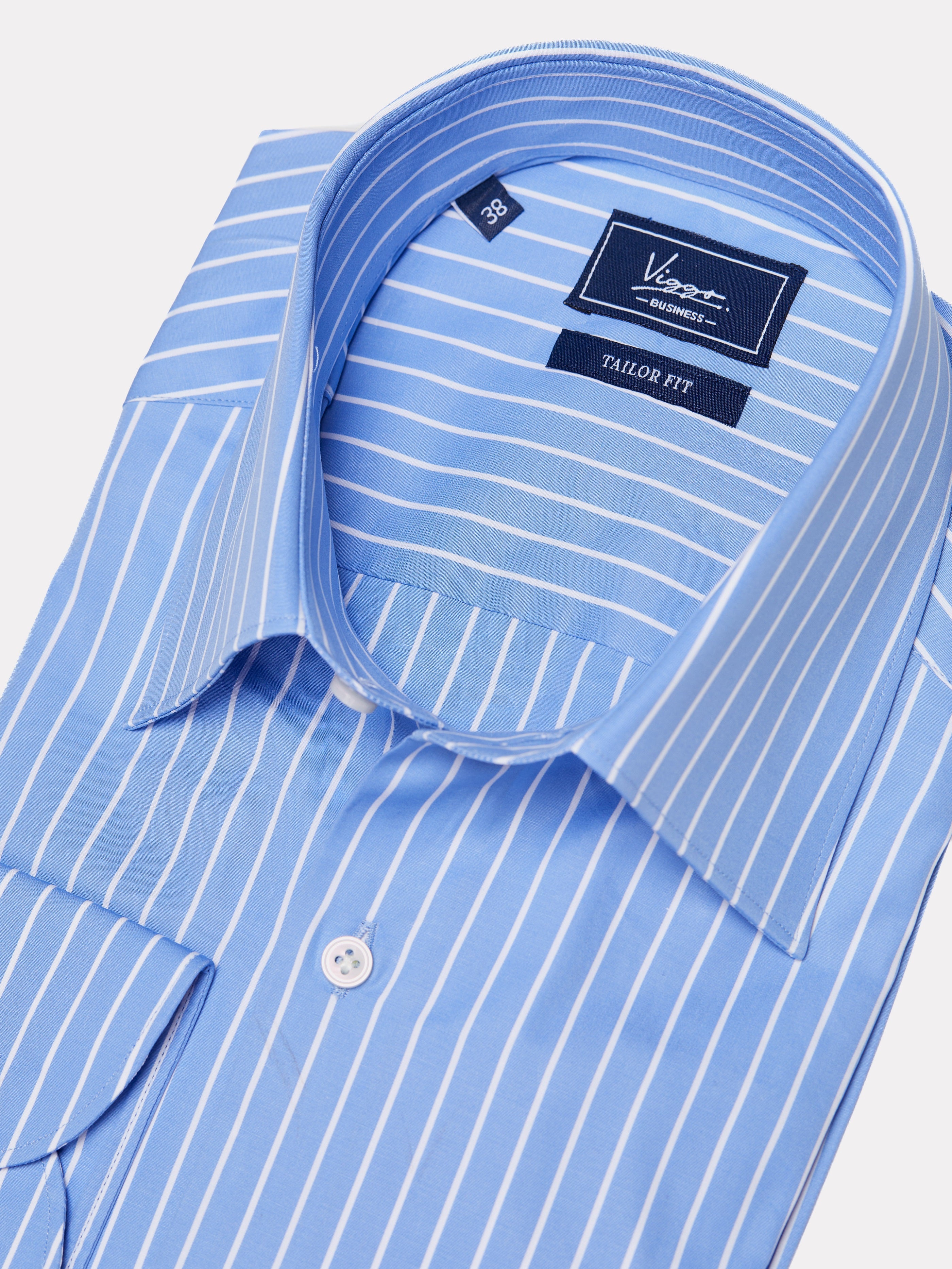 Blue shirt with white stripes