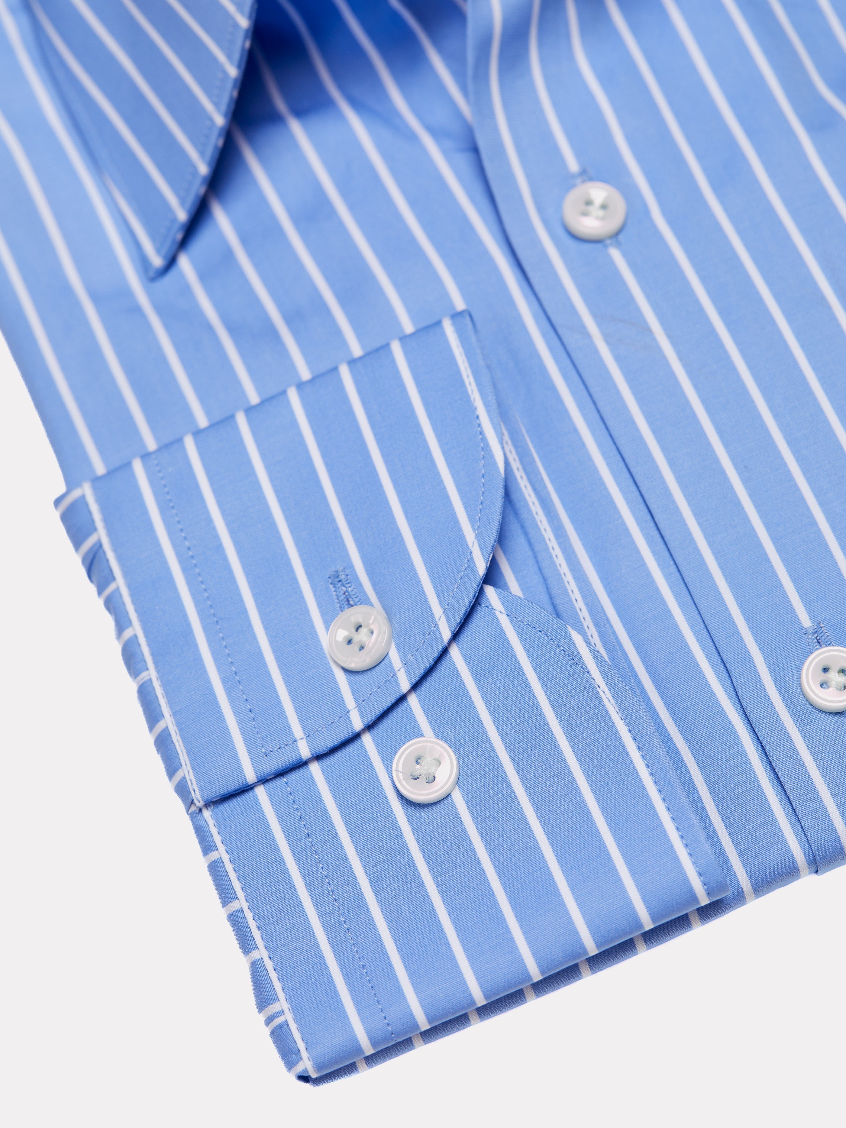 Blue shirt with white stripes