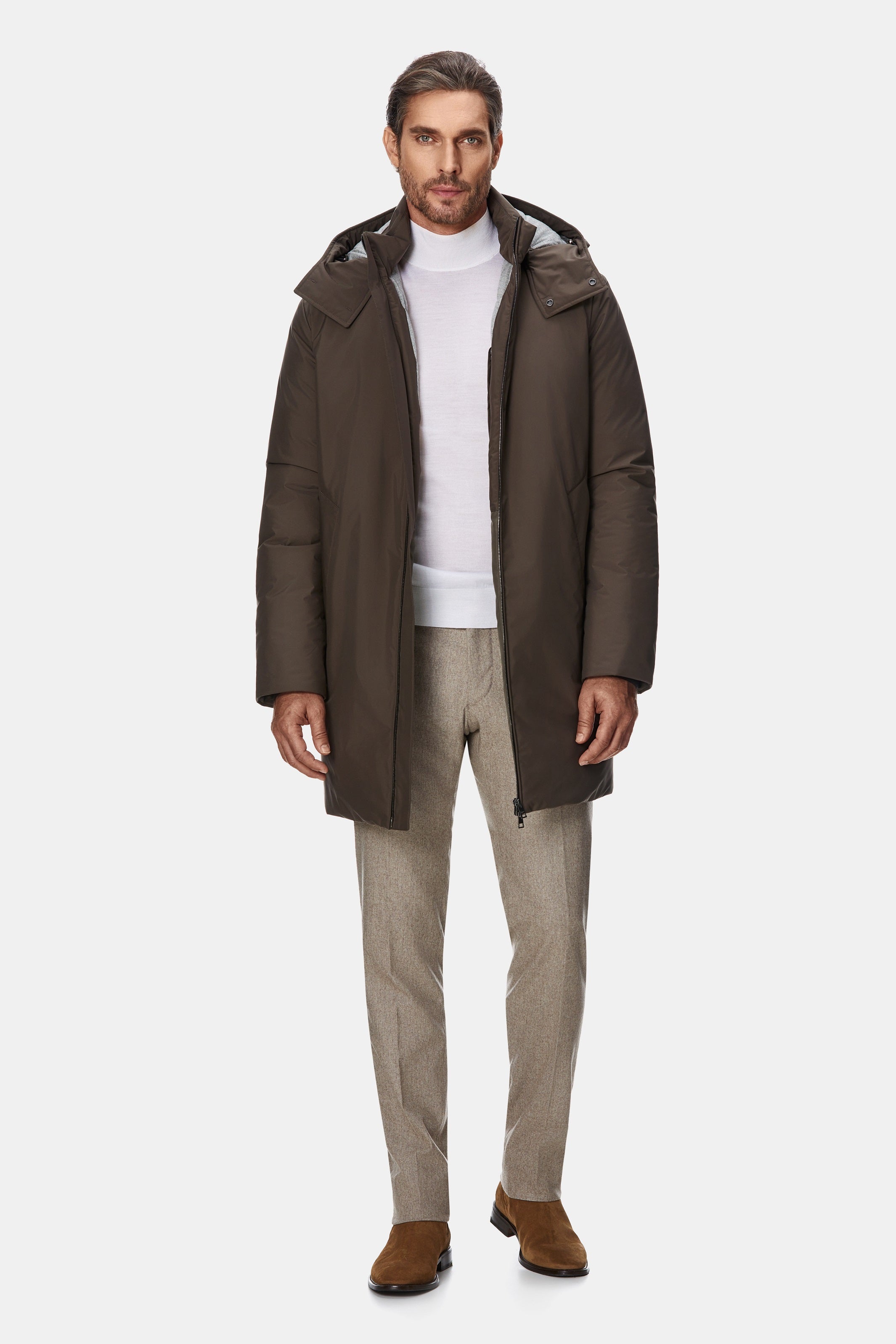 Taupe down parka