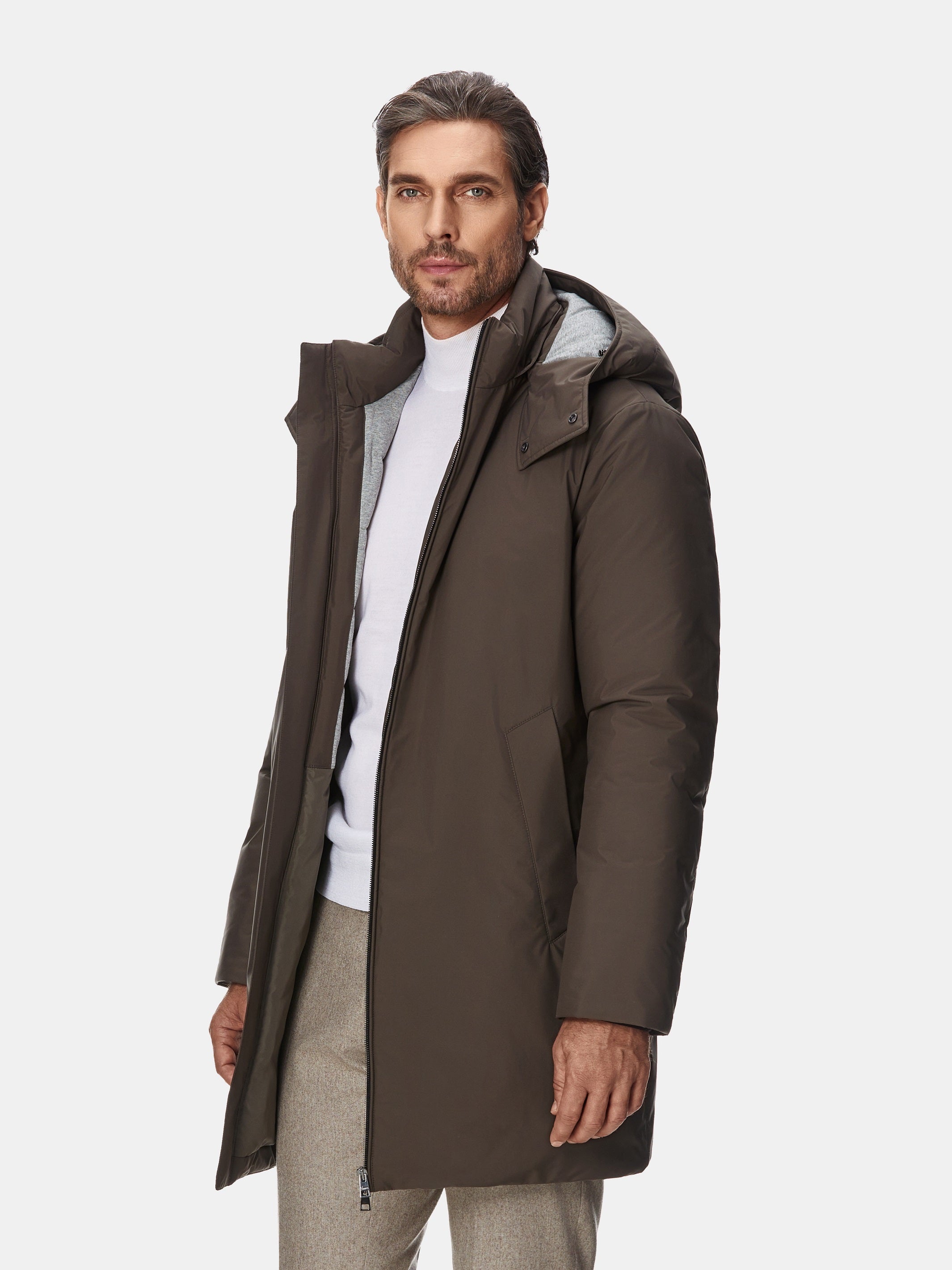 Taupe down parka