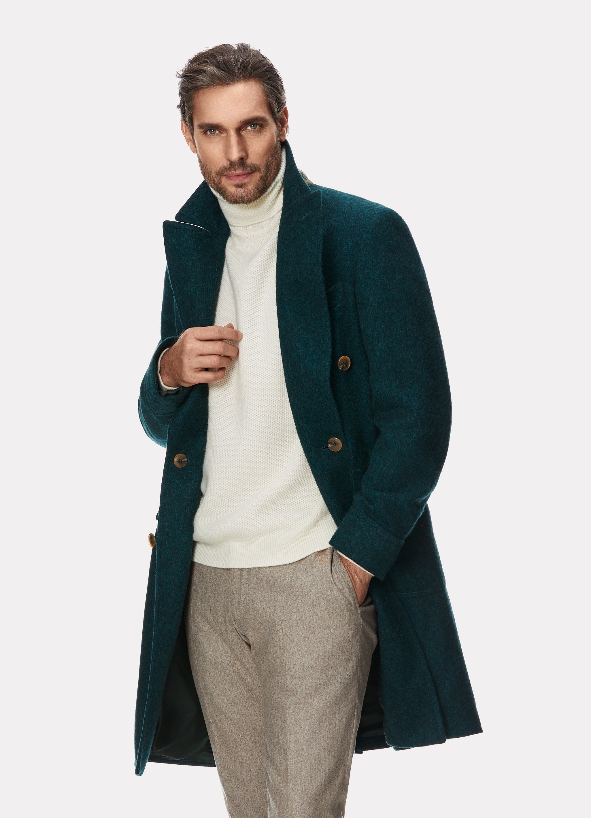 Green camel hair coat