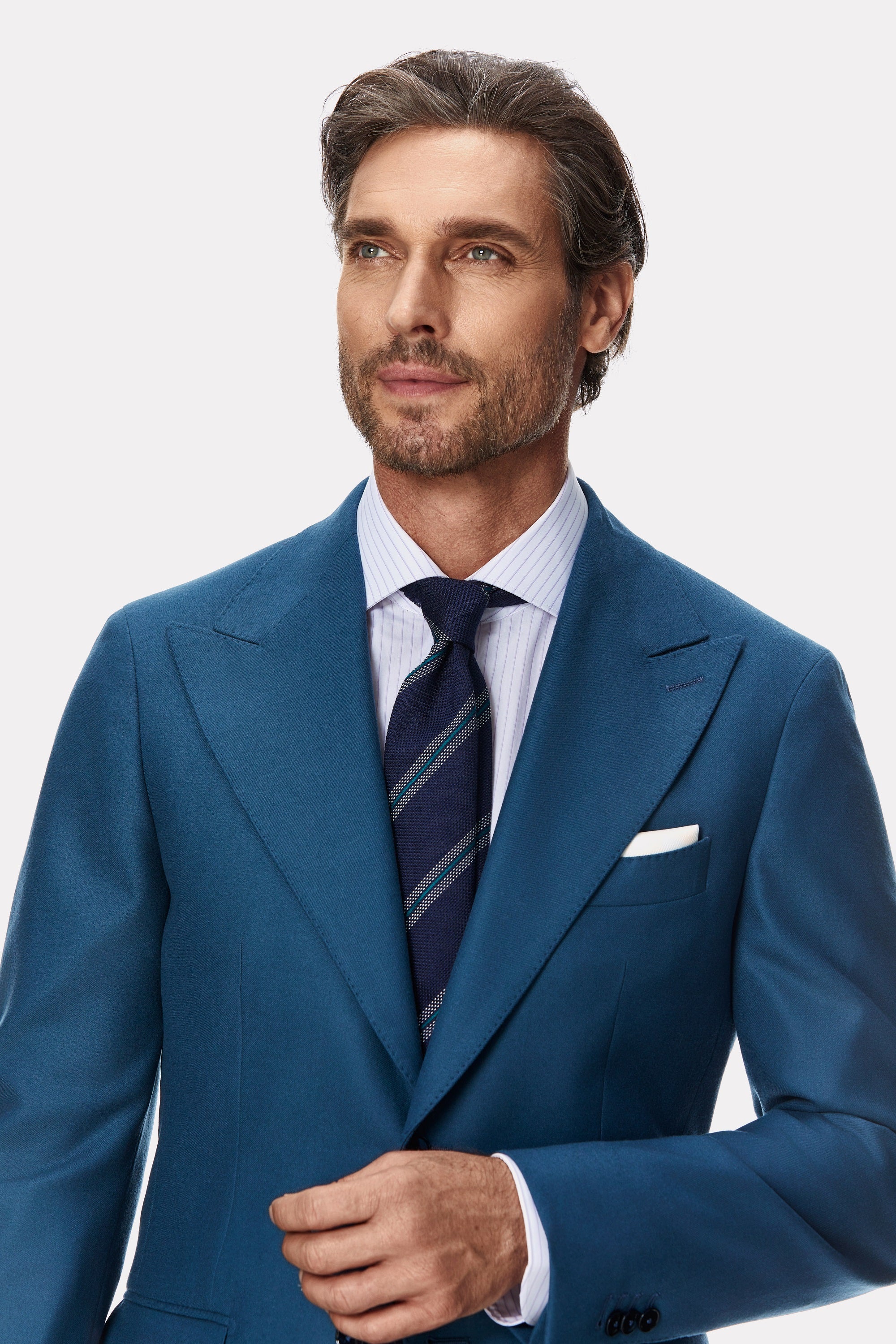 Two-piece turquoise flannel suit