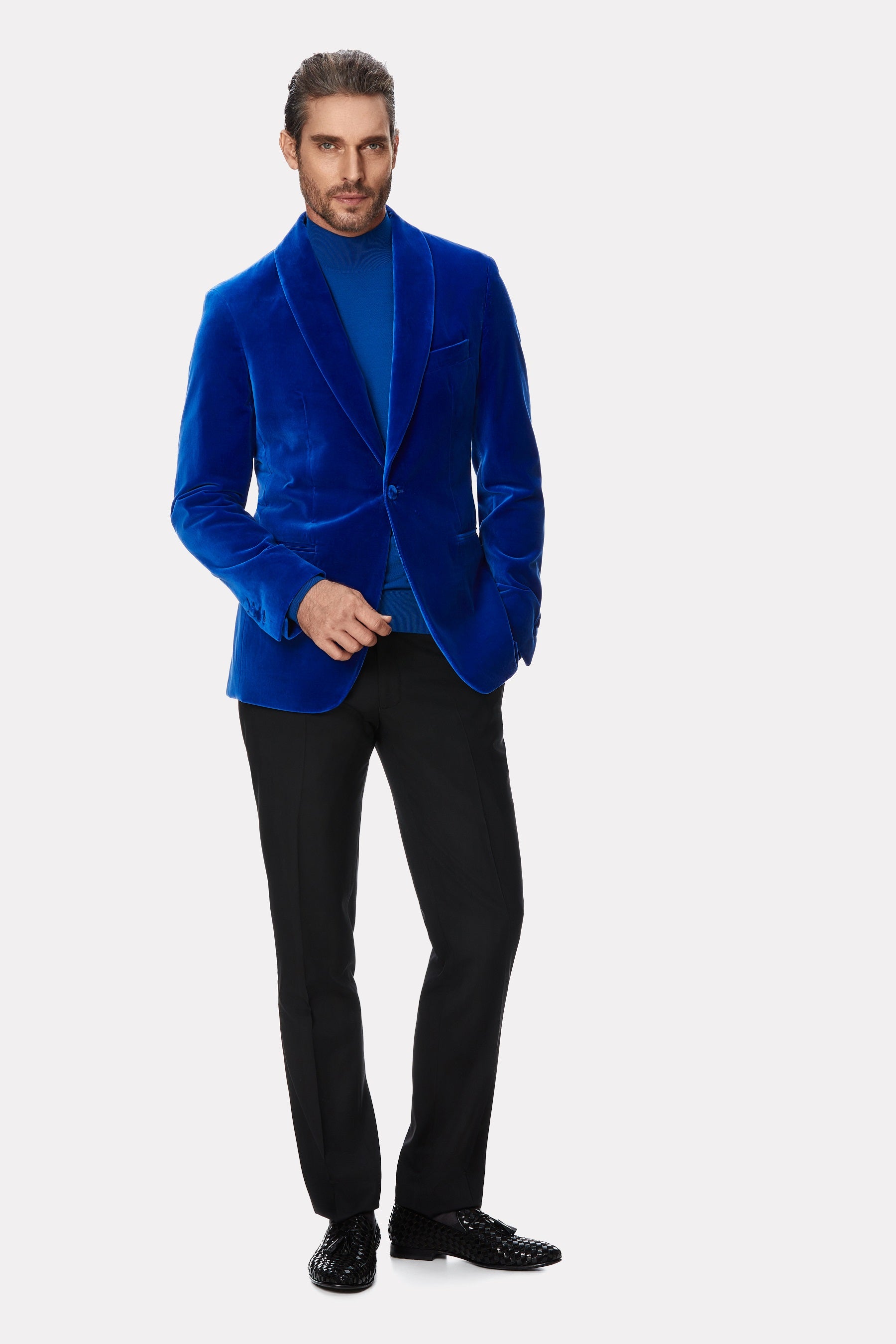 Royal blue velvet tuxedo jacket