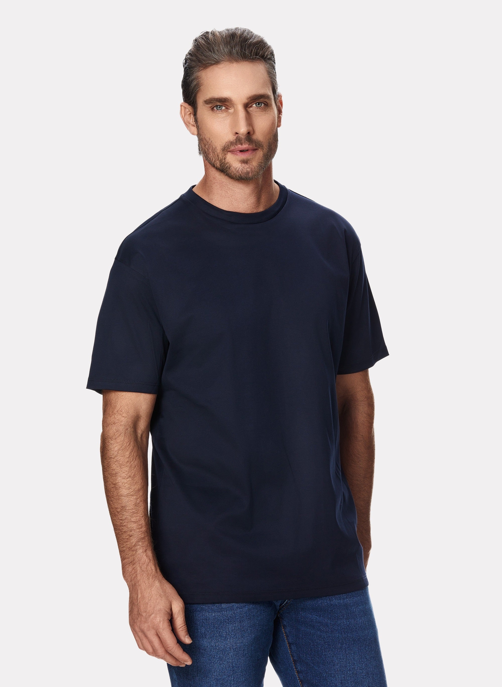 T-shirt in cotone blu navy con ottagono