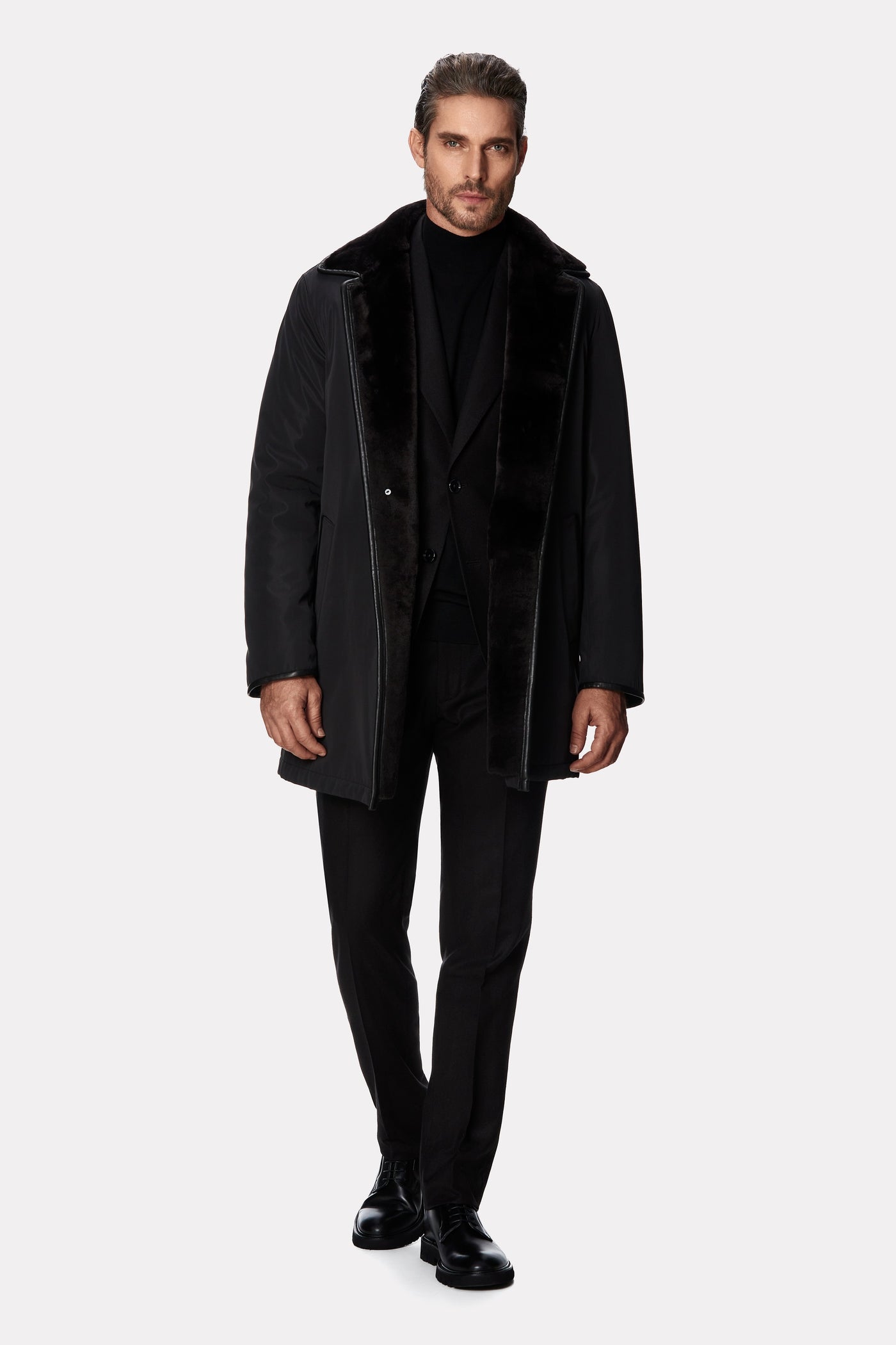 Palton negru cu interior shearling