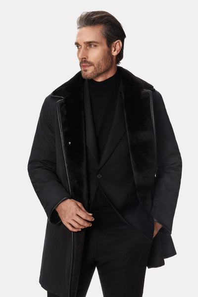 Palton negru cu interior shearling