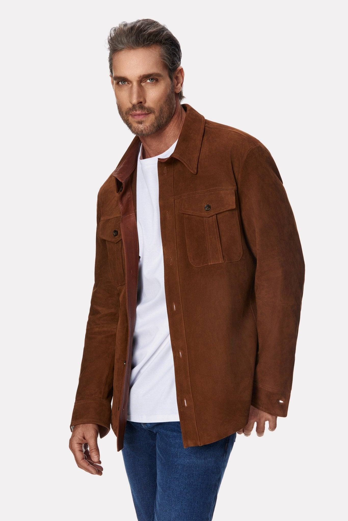 Jacheta din piele intoarsa camel - Viggo