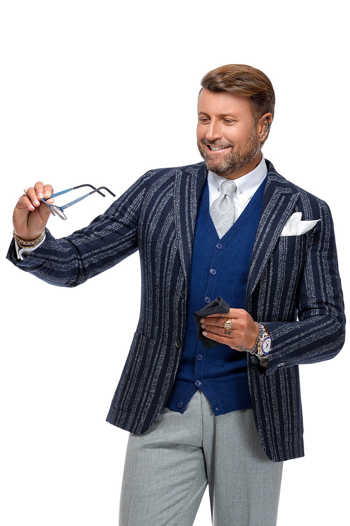 Navy blue jacket with stripes, slim fit