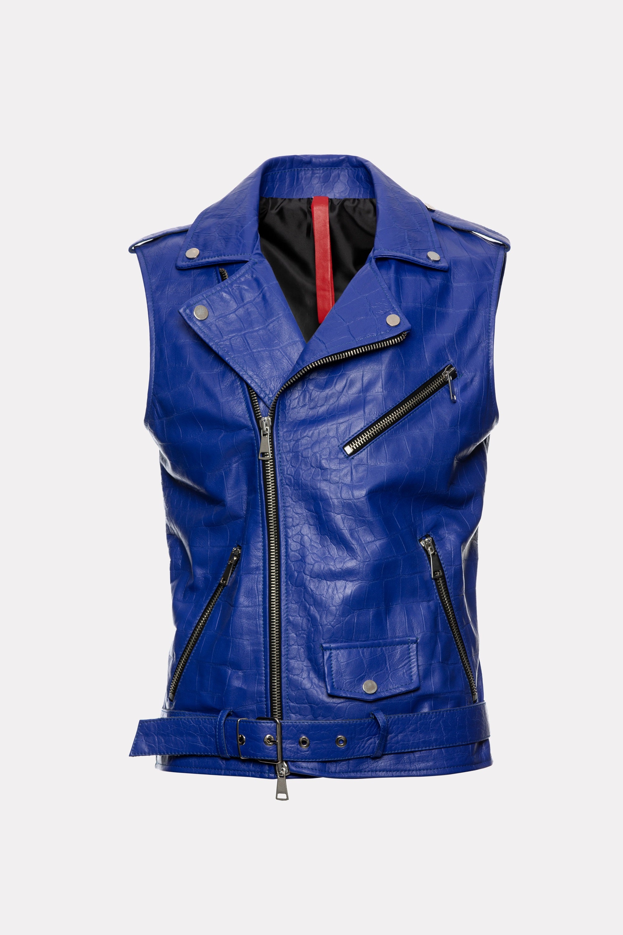 Gilet biker in pelle blu