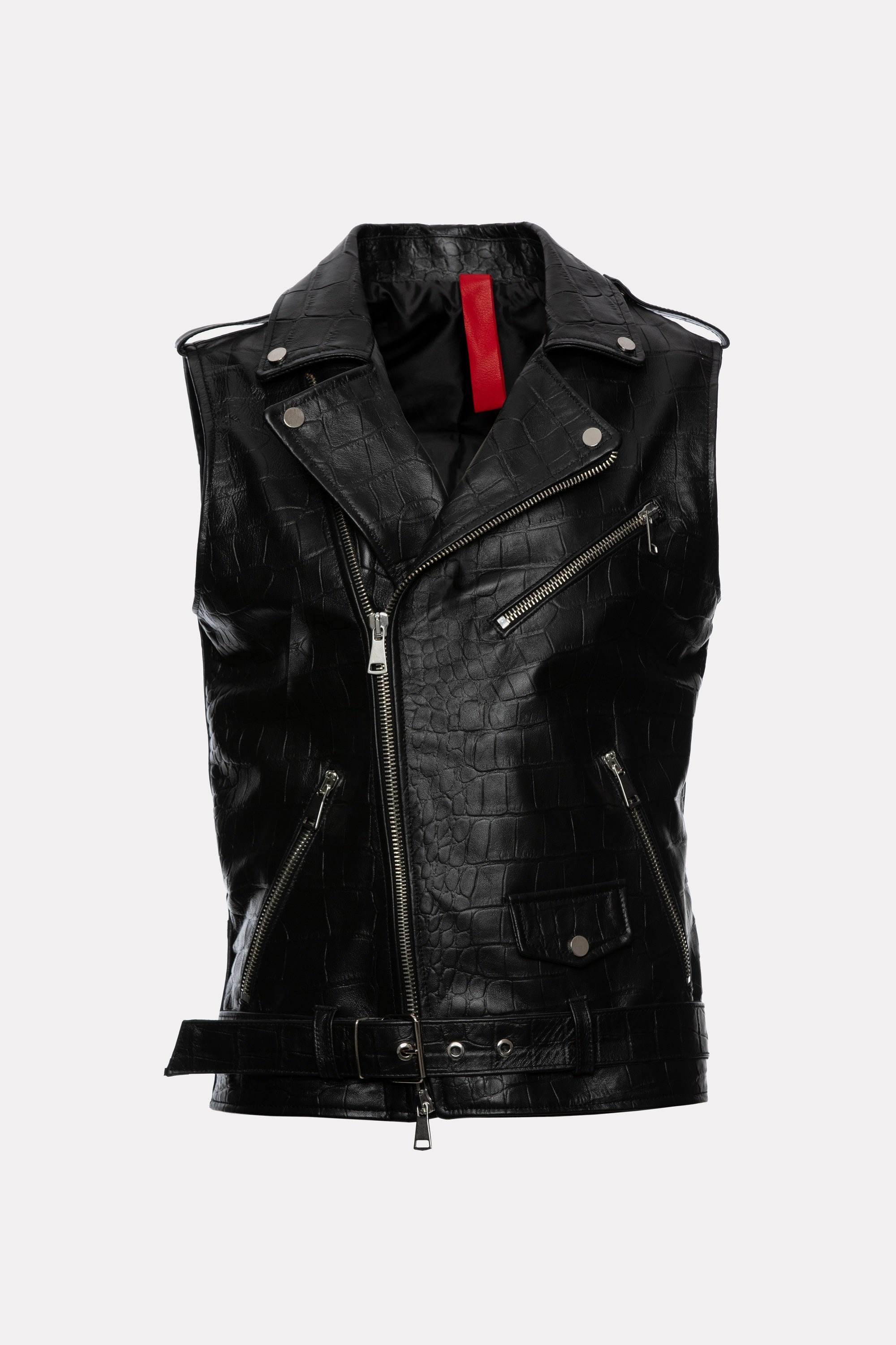 Gilet biker in pelle nera