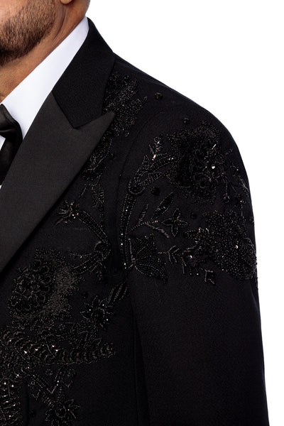 Wool tuxedo jacket with hand-applied embroidery