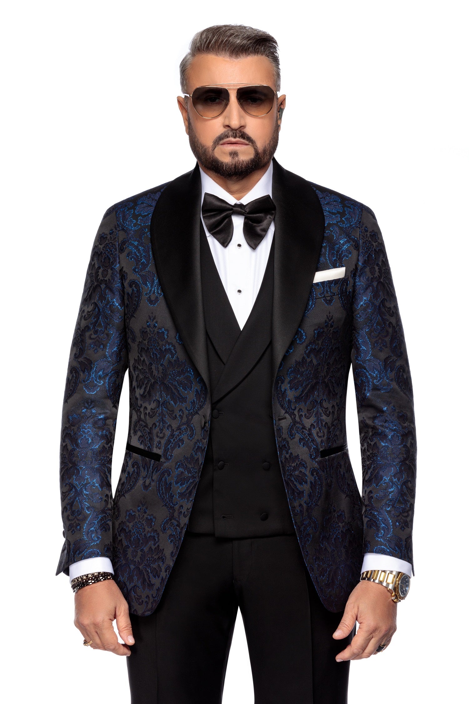 Metallic jacquard tuxedo jacket