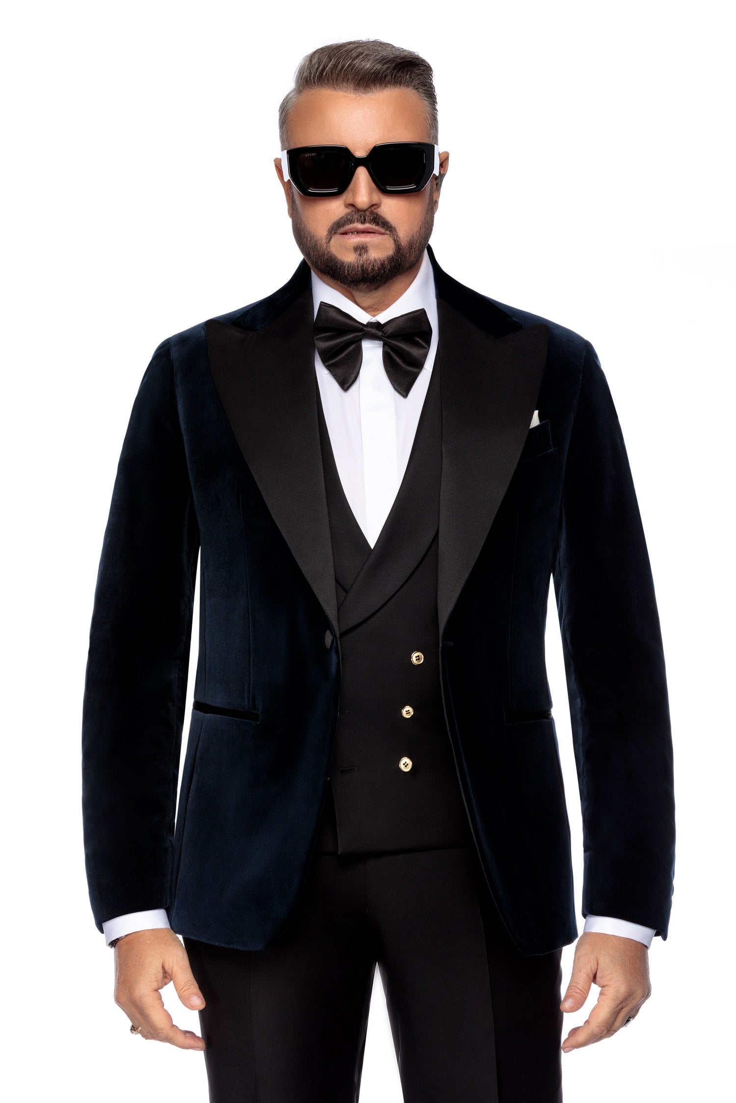 Navy velvet tuxedo