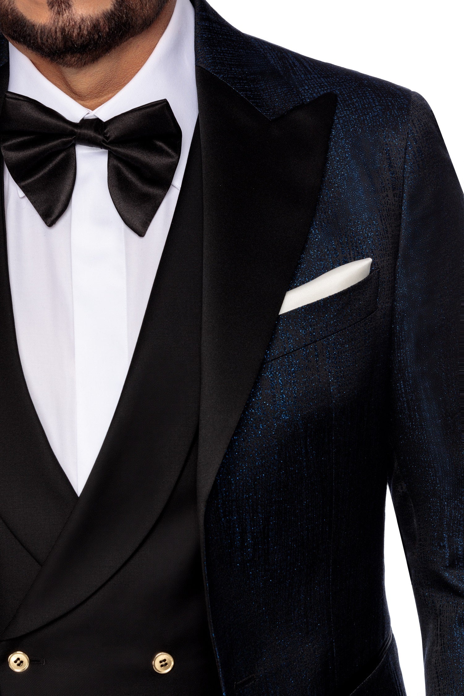 Navy blue tuxedo jacket with micro design