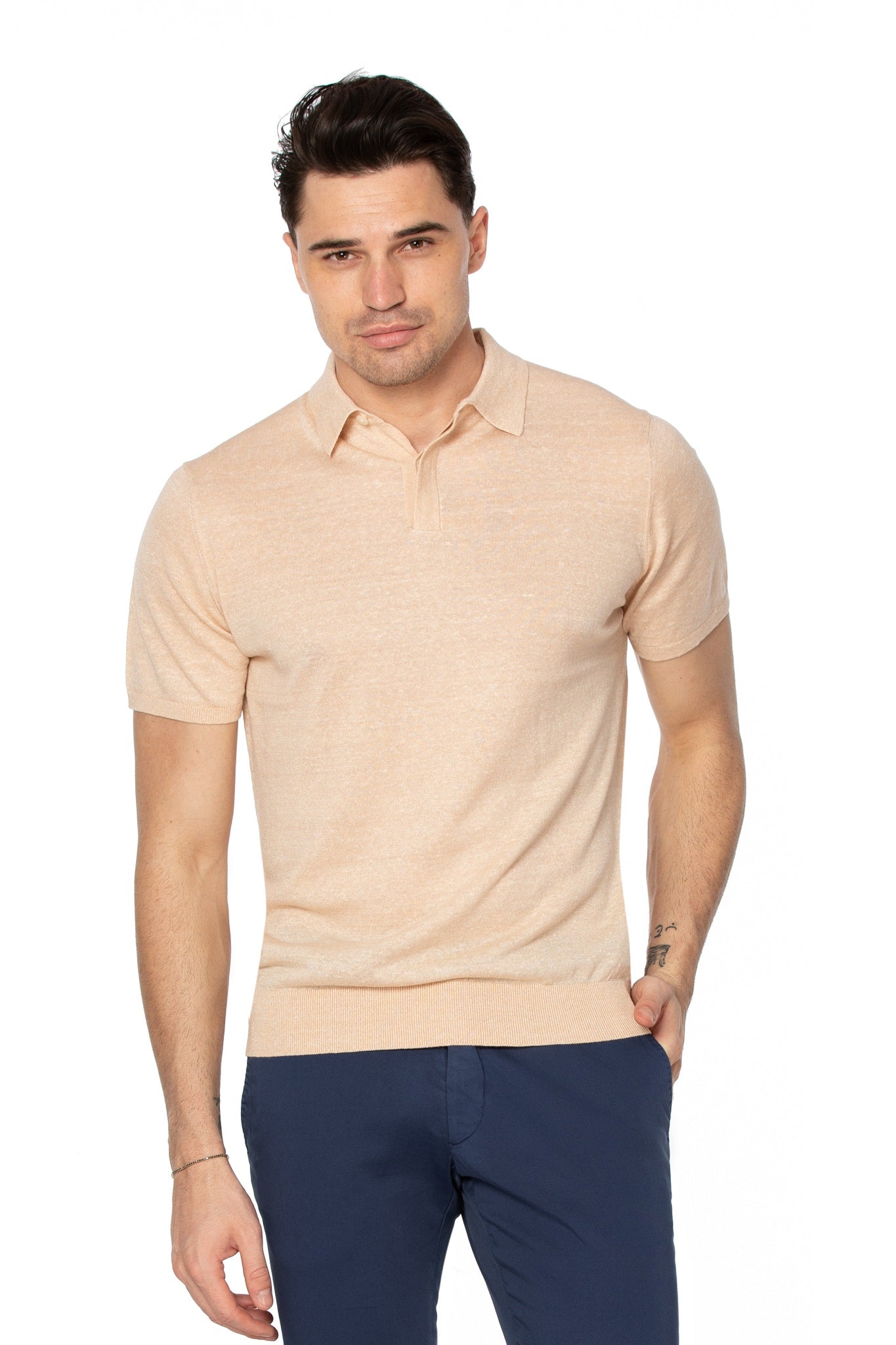 Polo shirt in merino wool and linen