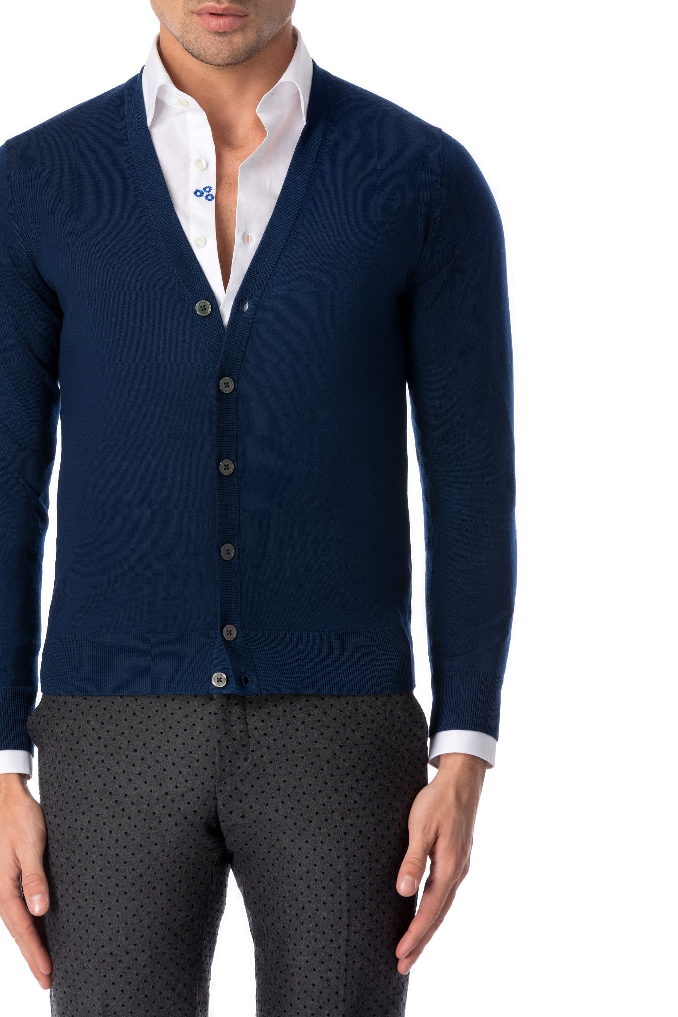 Cardigan blu navy din lana merino