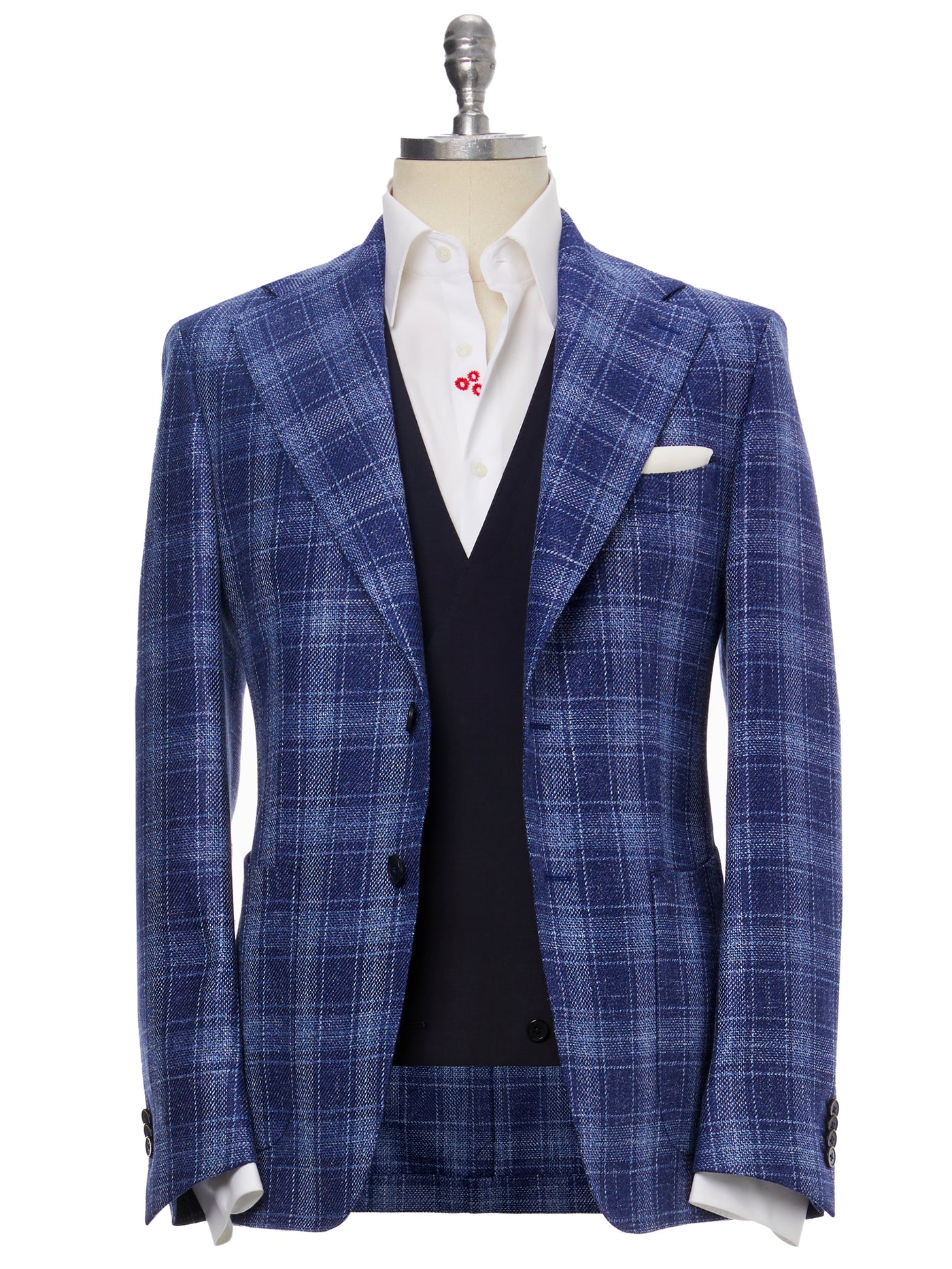 Sacou navy check, tailored fit