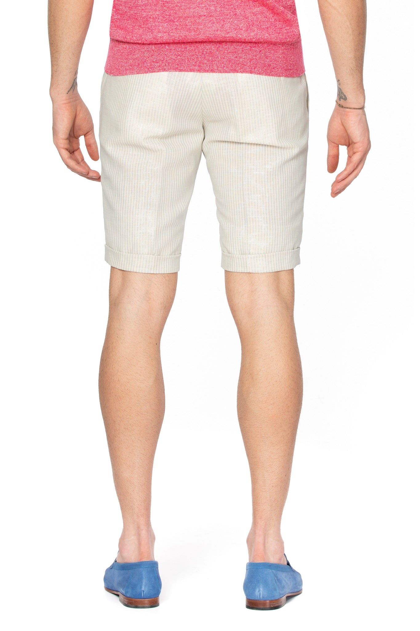 Cream Casual Shorts With Blue Stripes