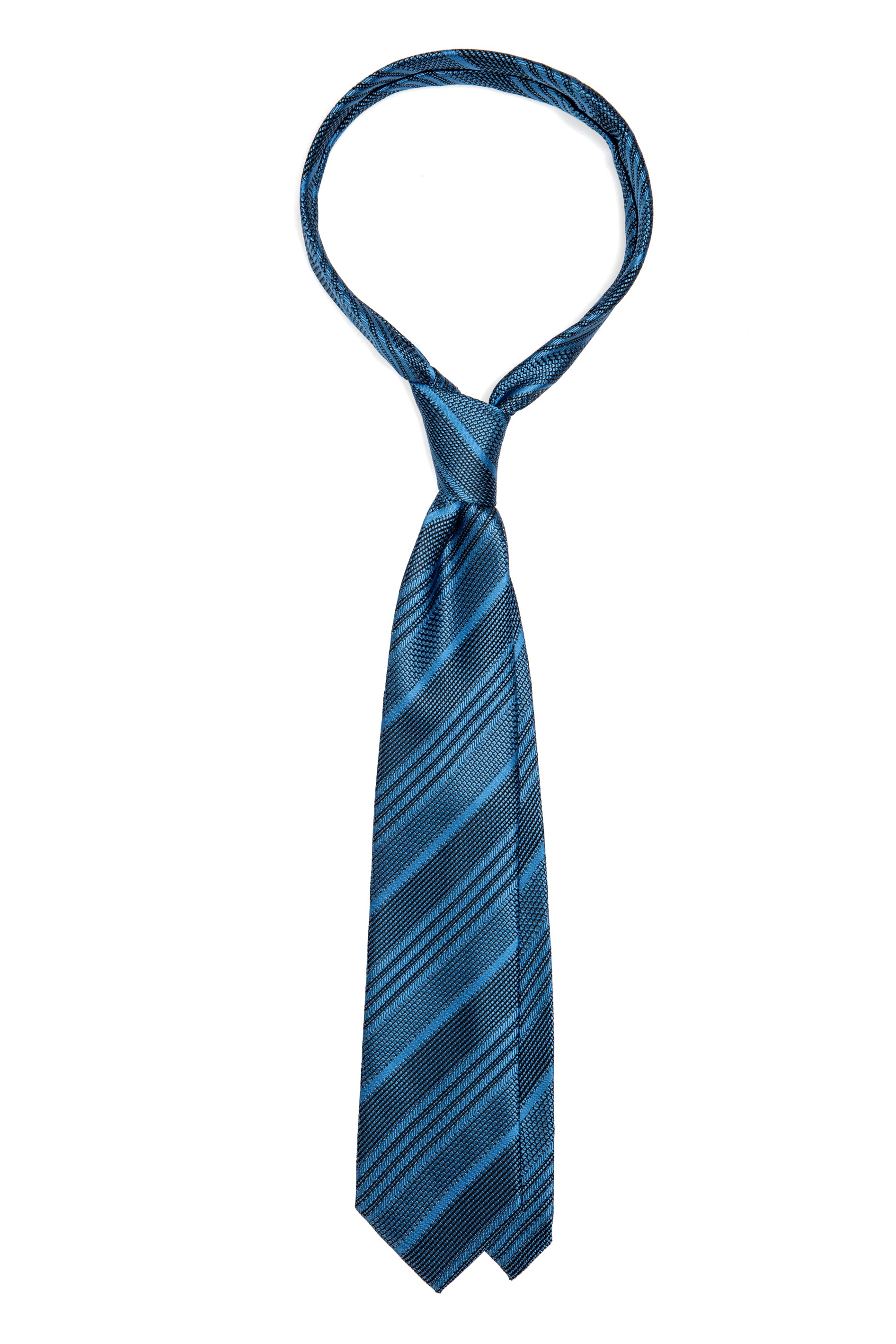 Cravatta in seta blu navy con righe